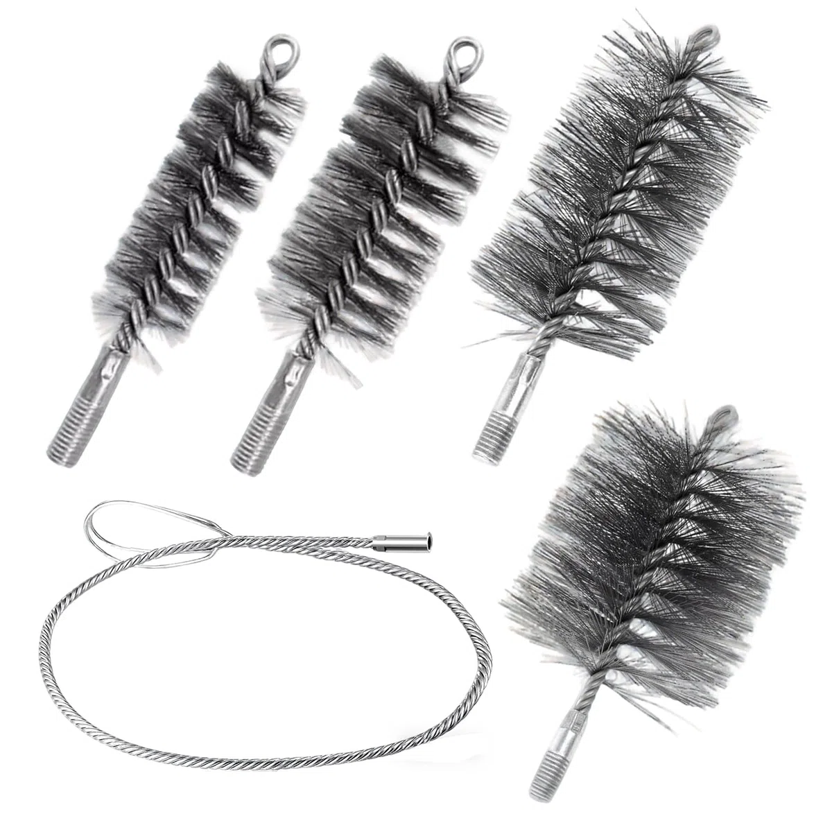 Juego de 5 cepillos para tubos de estufa, cepillo de limpieza, pasamontañas, cepillo de chimenea para chimenea, para tubos y limpieza, incluye 4 cepillos y 1 cable de acero