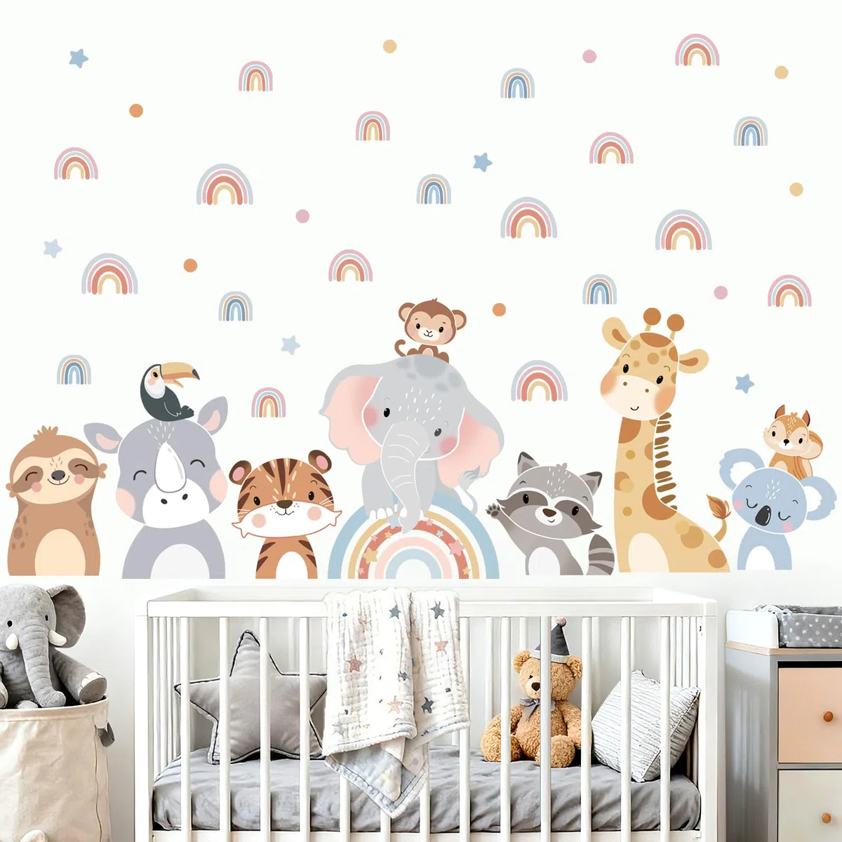 wondever Pegatinas de Pared Animales Jungla Adhesivos Decorativos Safari Elefante Jirafa Arcoiris Boho Vinilos Pared para Habitación Infantiles Niños Bebés Guardería