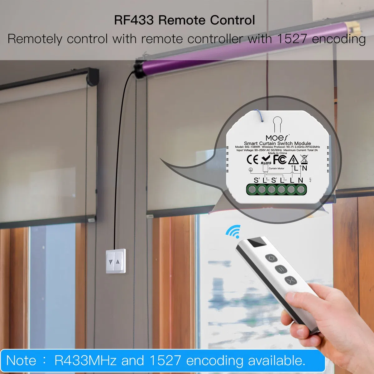 MOES RF433 Alexa Interruptor Persianas WiFi Mini Inteligente, Módulo de interruptores para persianas y cortinas con motor eléctrico, compatible con Smart Life/Tuya, Alexa y Google Home Solo de 2,4Ghz