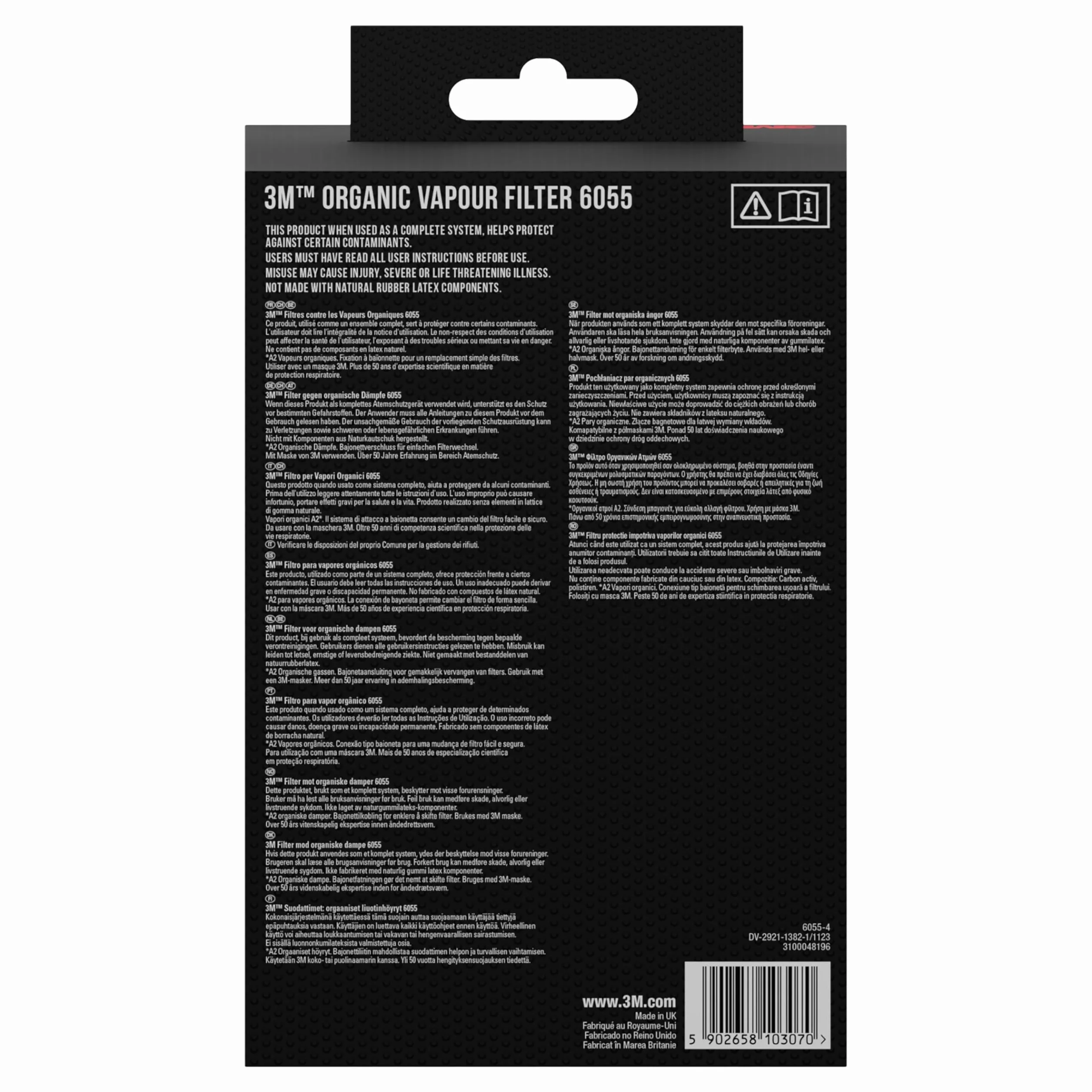 3M Filtro de vapores orgánicos 6055, A2 para las series 6000 y 6500, 1 par/paquete