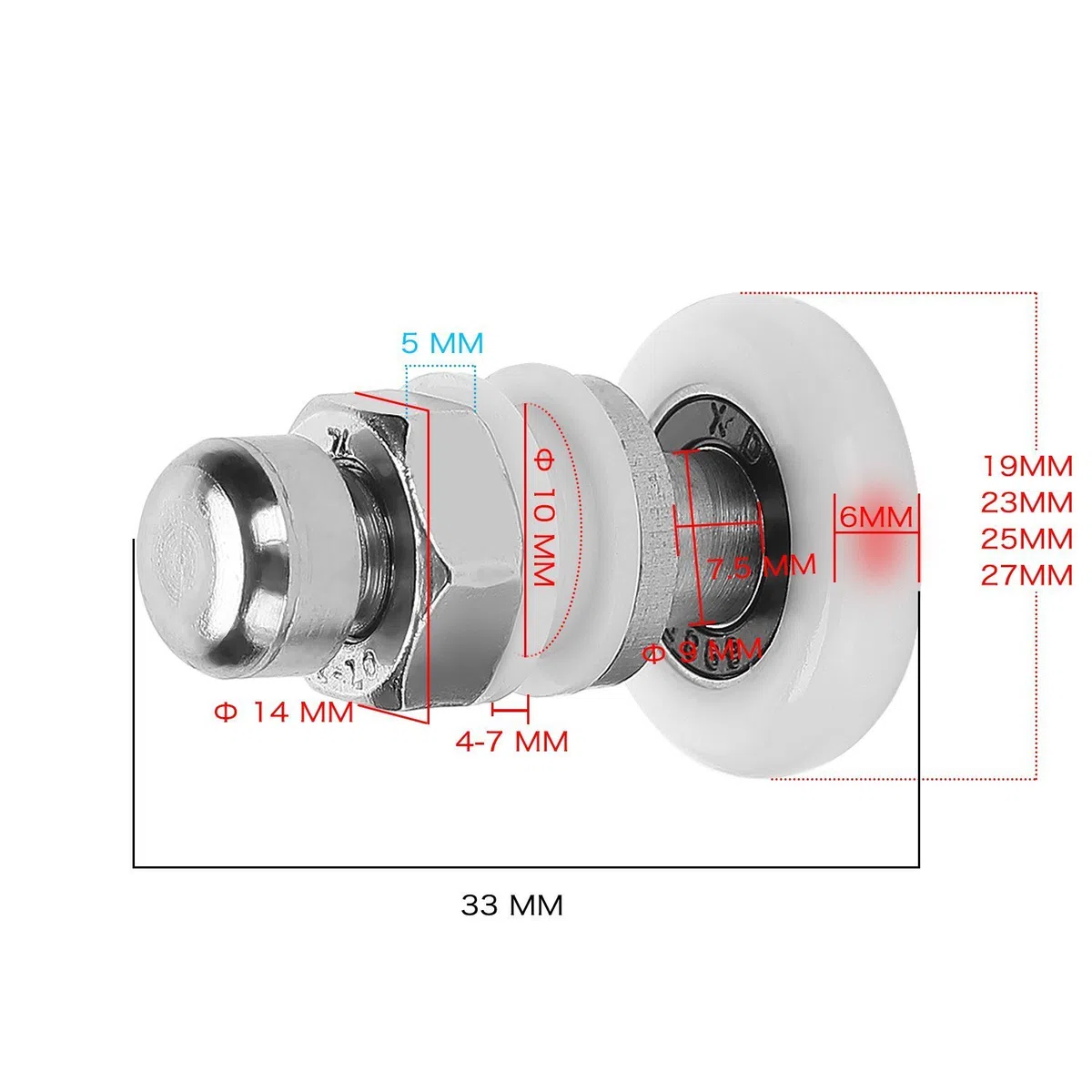 LESOLEIL Ruedas para Puerta de Ducha - Ruedas Mampara Ducha de 25mm Rodamientos Puertas Correderas Rodillo Puerta 8 Piezas