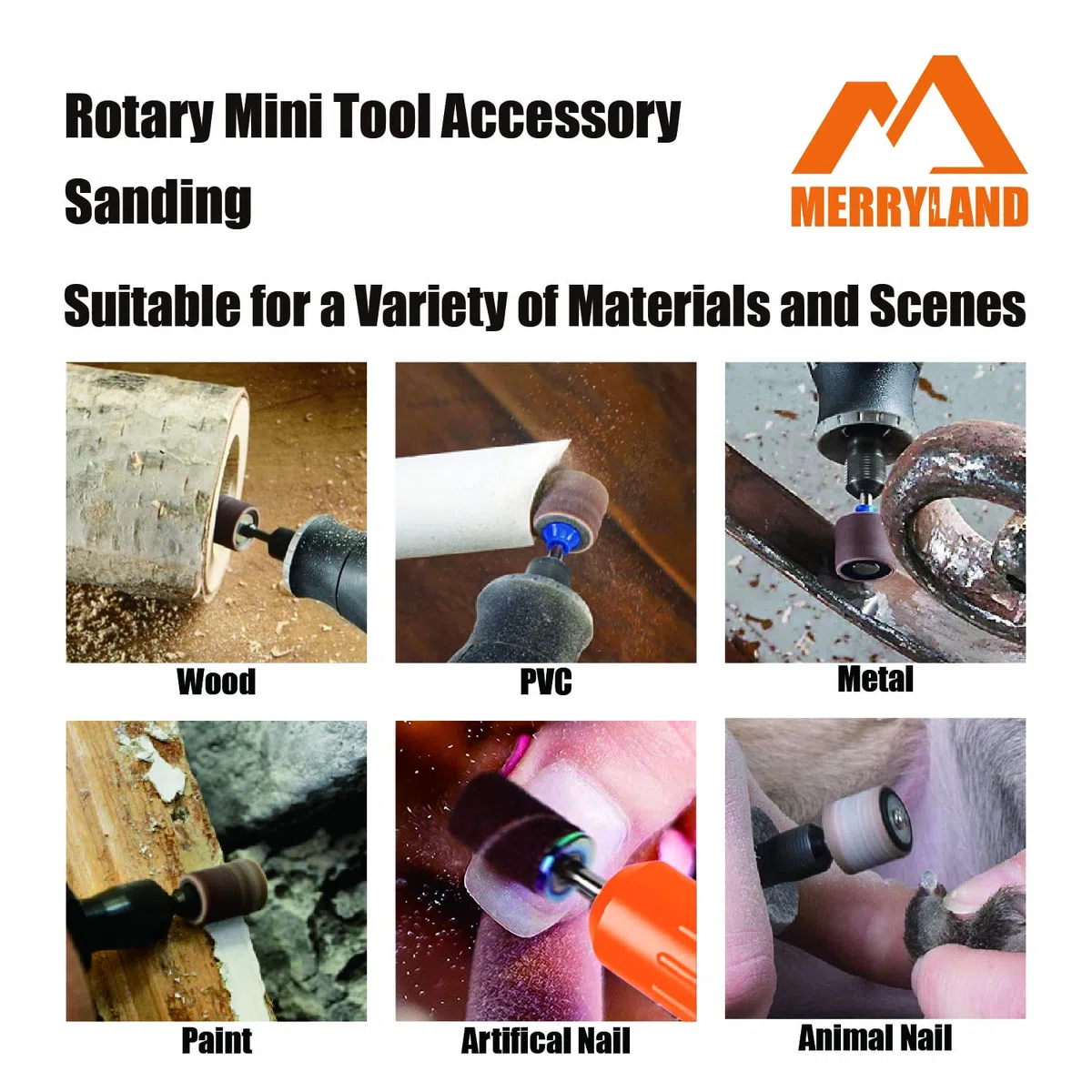 Merryland Tambores de Lijado para Dremel 184pcs, Mangas de Lijado 120# 13mm 180pcs y Mandril de Lija 4pcs, Uñas Manicura Pedicura Herramienta Rotativa Accesorio Eléctrica DIY, RMTA184C3