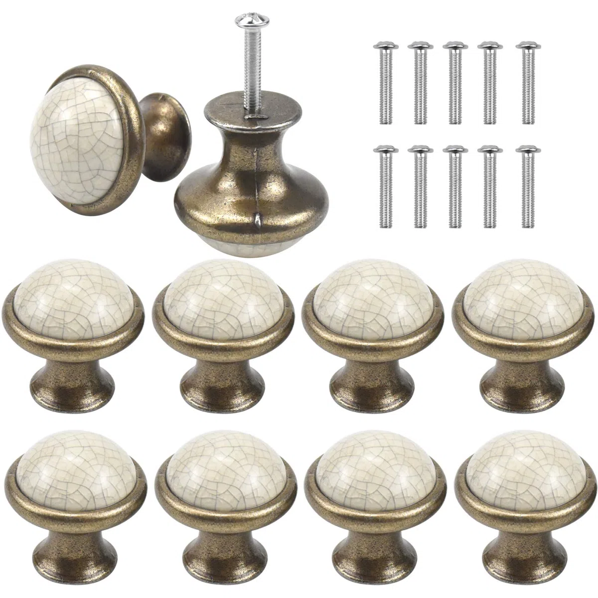10PCS Cerámica Pomo de Armario Redondo, 33MM Pomos y Tiradores de Muebles, Vintage Tirador para Cajón, Pomos para Puertas Armarios de Cocina Cajones de Comodas Antiguos