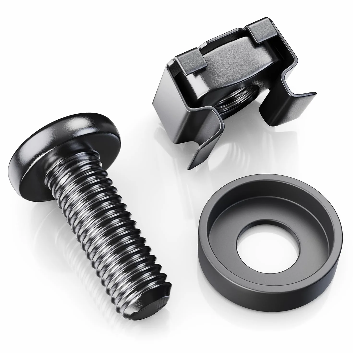 deleyCON [100er Set] M6 Tuercas Jaula & Tornillos para Armarios Red 10 Pulgadas 19 Pulgadas Racks IT, Kit Montaje para Rack Servidor Patchpanel Carcasa Técnica Eventos - Negro