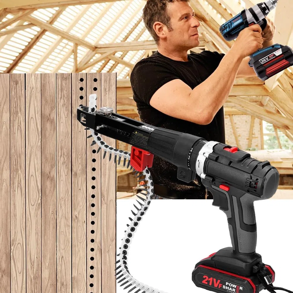 Tiiyee Adaptador Pistola Tornillo Cadena, Automático de Clavos Cadena Accesorio para Paneles Yeso Alimentación Automática Intercalada Taladro Eléctrico Equipo Apriete Tornillos Herramienta Carpintería
