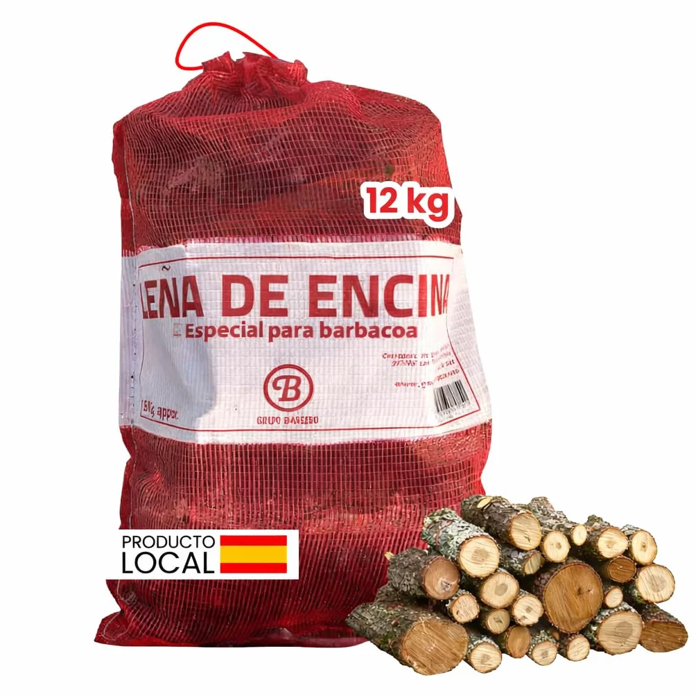 Leña Encina Barbacoa Saco 12Kg Madera Dura Secada Horno Alto Poder Calorífico Combustión Lenta Brasas Duraderas Ideal Parrillas Barbacoas Chimeneas Exterior Interior Baja Humedad Natural Ecológica