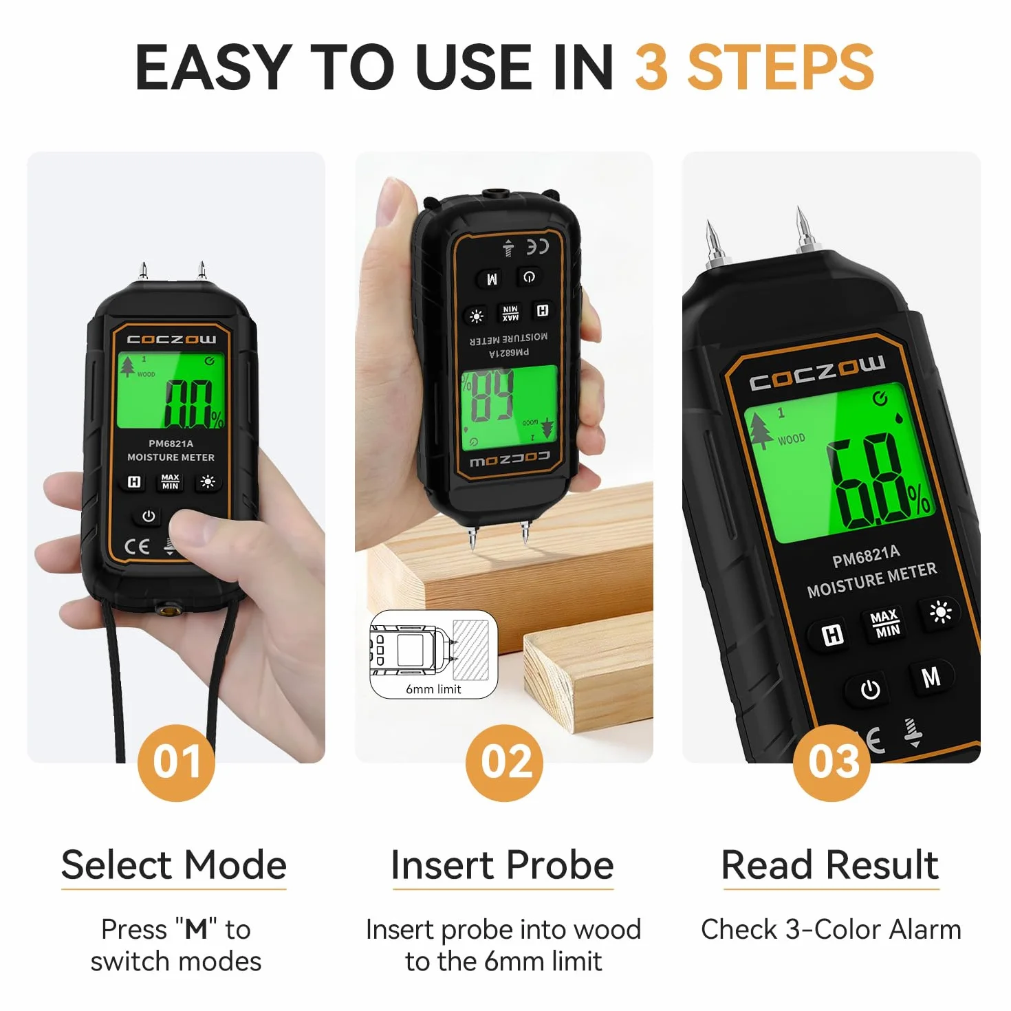 Medidor de Humedad, Medidor de Humedad Pared, Adecuado Para la Determinación Rápida del Contenido de Humedad de Madera, Papel, Pladur, Pantalla LCD con Luz de Fondo, Apagado Automático