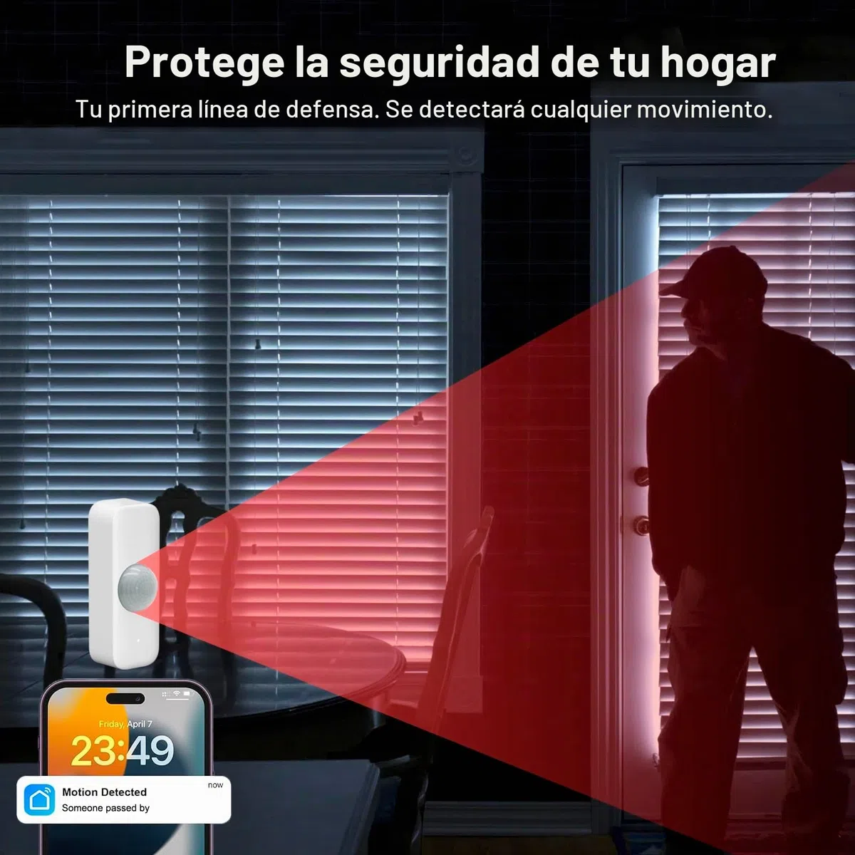 Sensor de movimiento Smart, WiFi sensor de movimiento PIR infrarrojo para sistema de alarma, detector de sensor de contacto con monitor remoto de la app, notificación de alerta, compatible Alexa. 2PCS