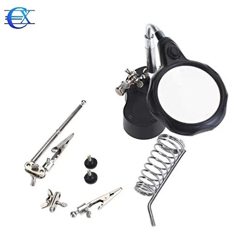 EUROXANTY- Lupa con Luz LED 12X 3.5x Soporte Con 2 Pinzas De Cocodrilo Para La Electrónica De Soldadura Negro