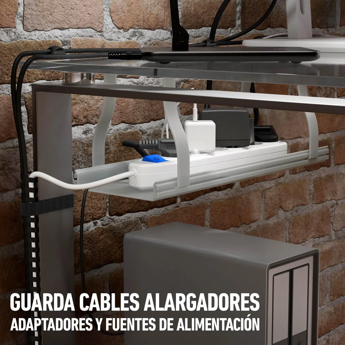 D-Line Kit Organizador de Cables – Bandeja para Cables bajo Escritorio con Envoltura en Espiral, Banda y Clips – Fácil de Instalar, Reduce el desorden y Organiza el Espacio