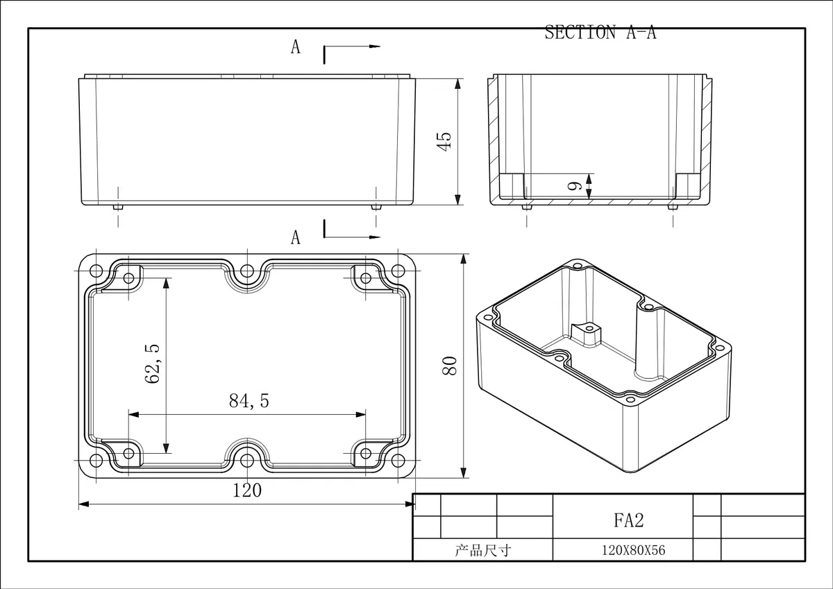 EDI-TRONIC carcasa caja recinto industrial vacío en aluminio 120x80x55mm FA2 IP66