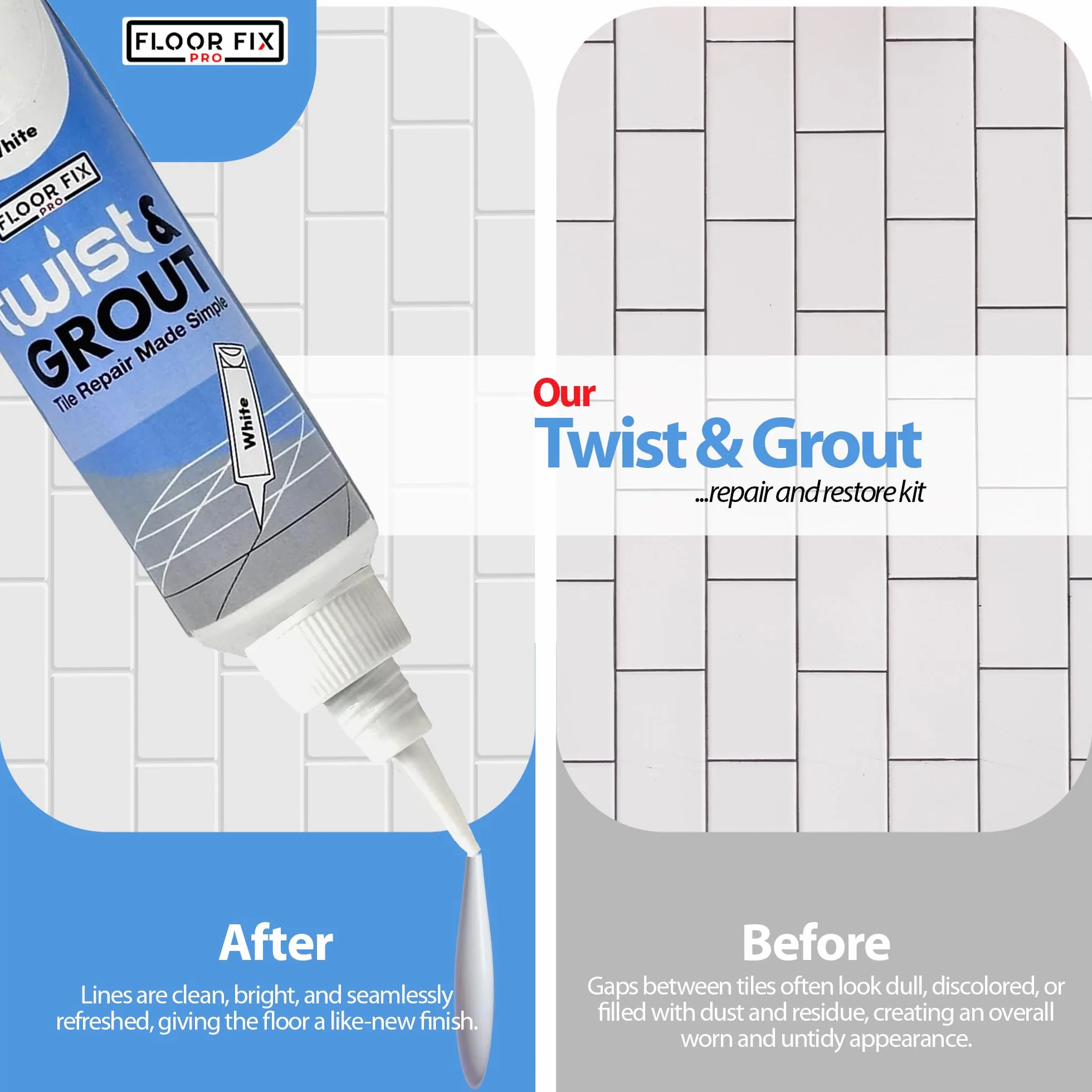 Twist & Grout de Floor-Fix Pro – Junta Para Baldosas. Reparación Rápida Para Baños/Duchas/Cocinas – Kit de Restauración Premezclado, Duradero e Impermeable - Incluye Espátula (Crema)