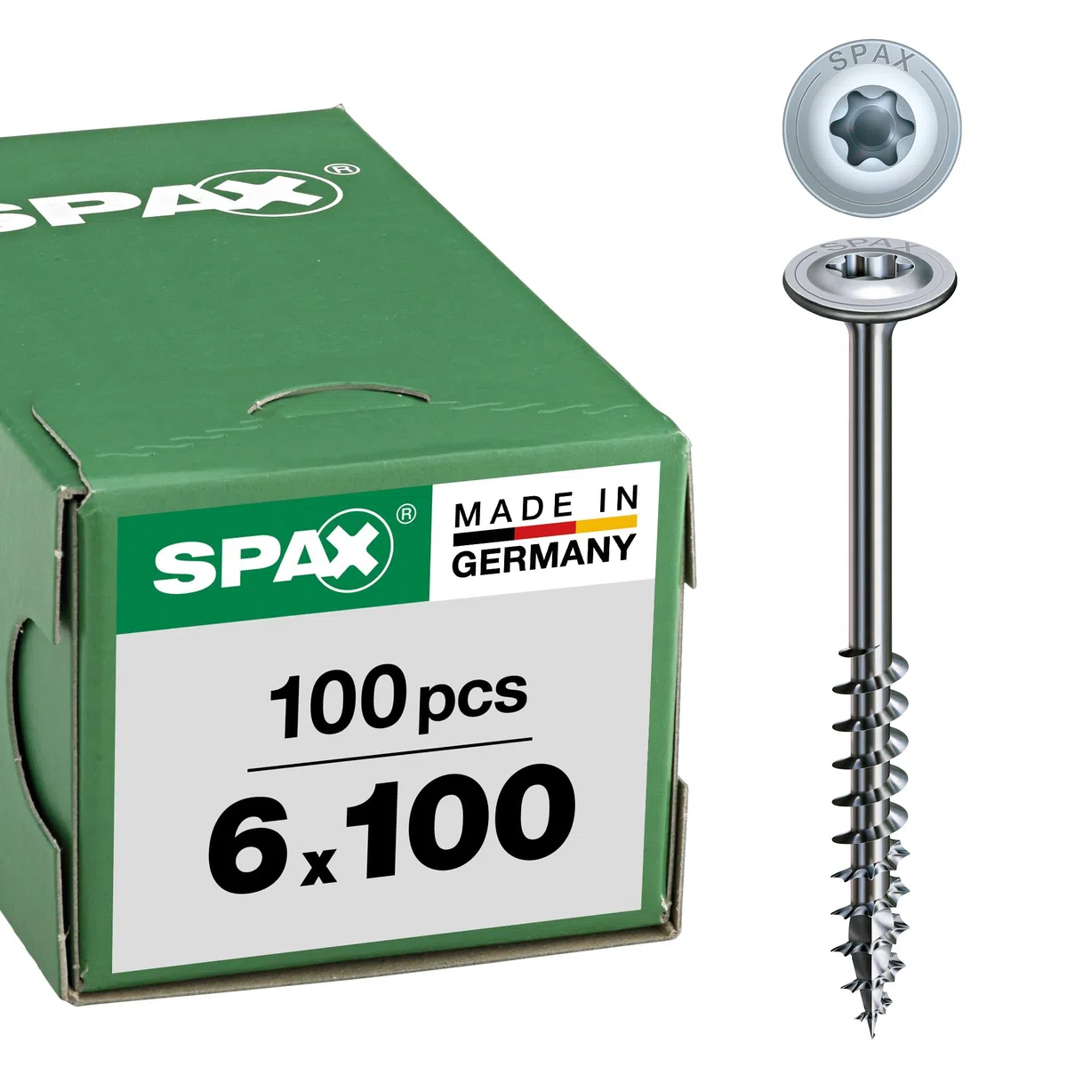 SPAX T-STAR Plus 251010601005 - Tornillo para madera, 6,0 x 100 mm, 100 unidades, cabeza de placa, rosca parcial, 4CUT, WIROX A3J