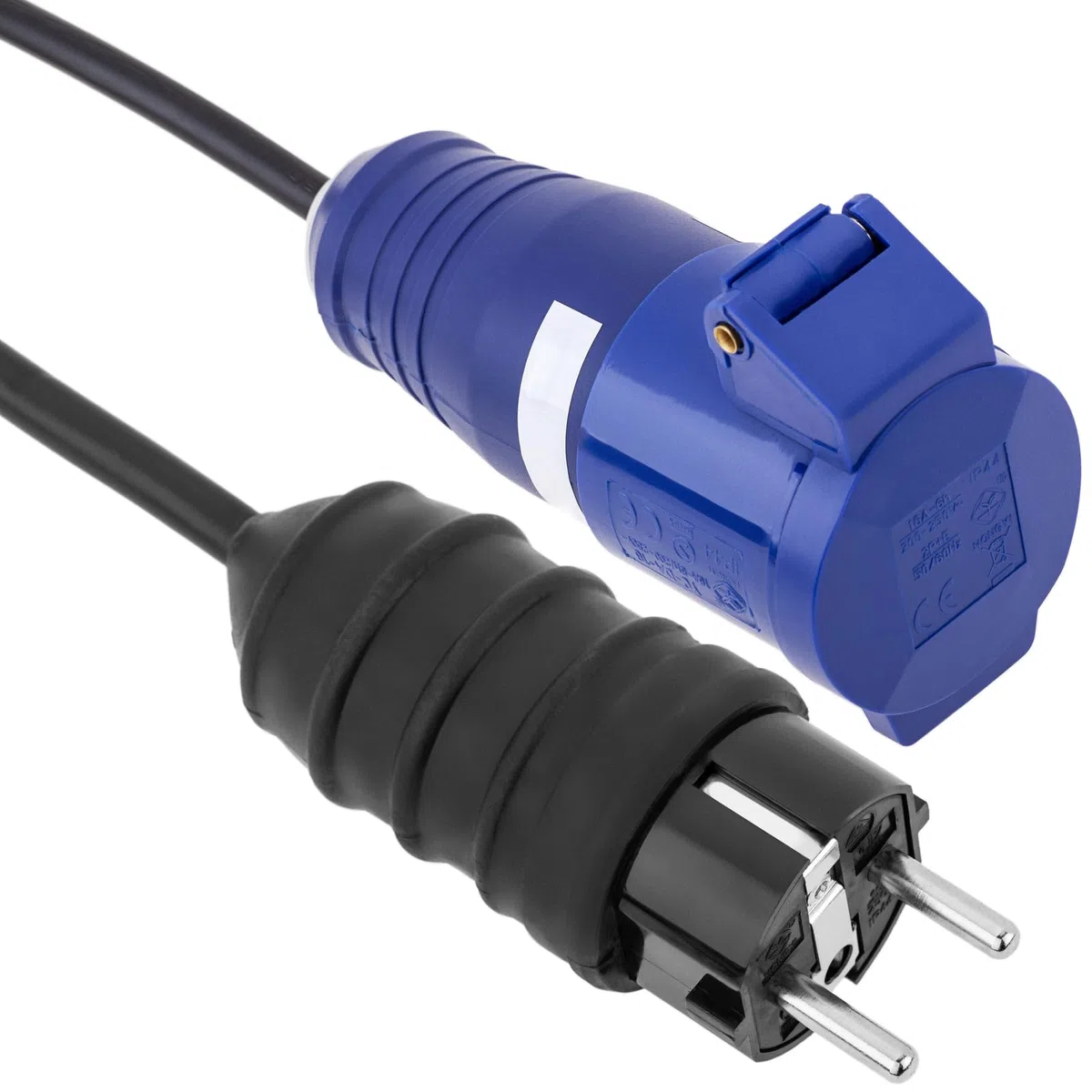 BeMatik - Enchufe industrial Adaptador CETAC hembra a SCHUKO macho 2P+T 16A 250V IP44 IEC-60309 cable 1m