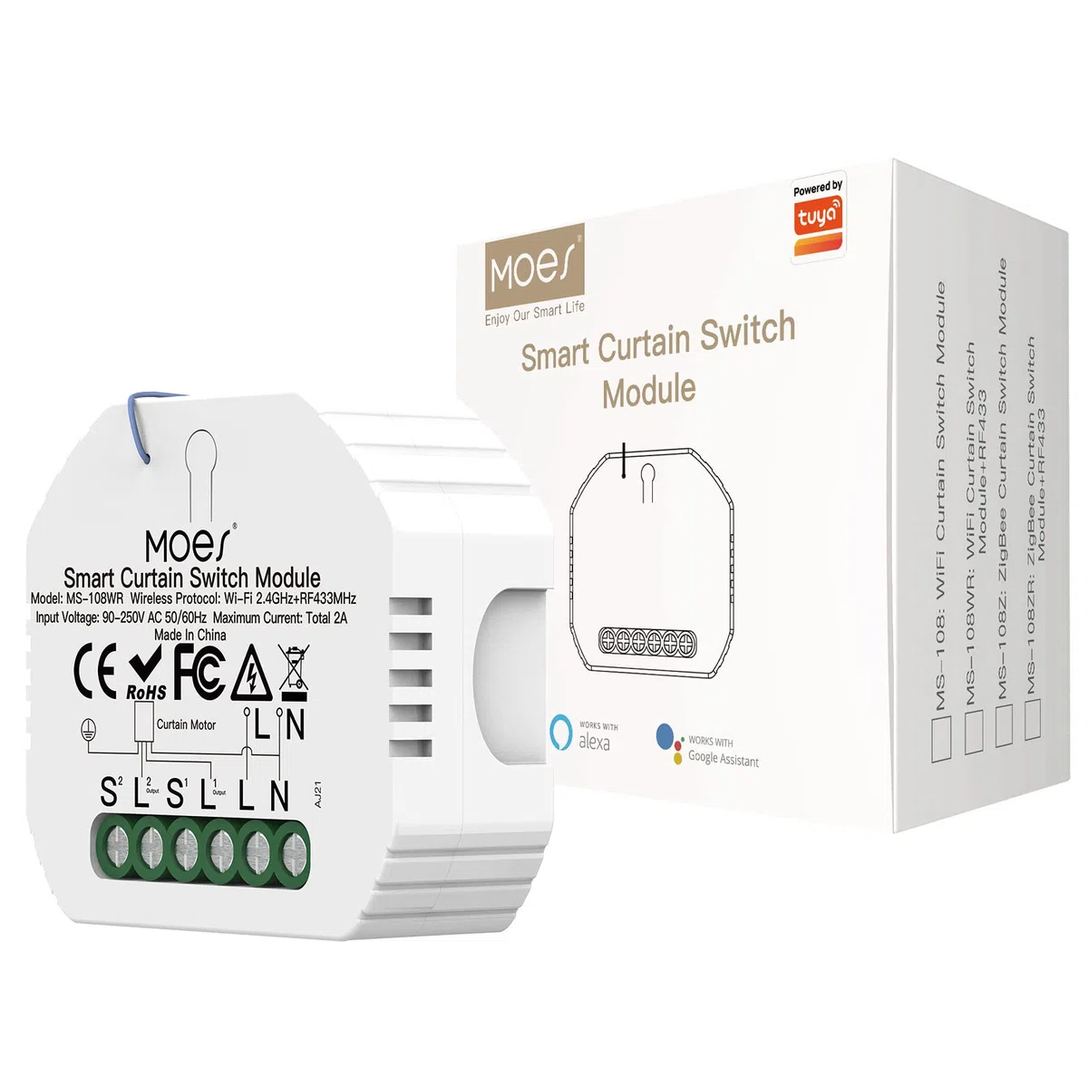 MOES RF433 Alexa Interruptor Persianas WiFi Mini Inteligente, Módulo de interruptores para persianas y cortinas con motor eléctrico, compatible con Smart Life/Tuya, Alexa y Google Home Solo de 2,4Ghz