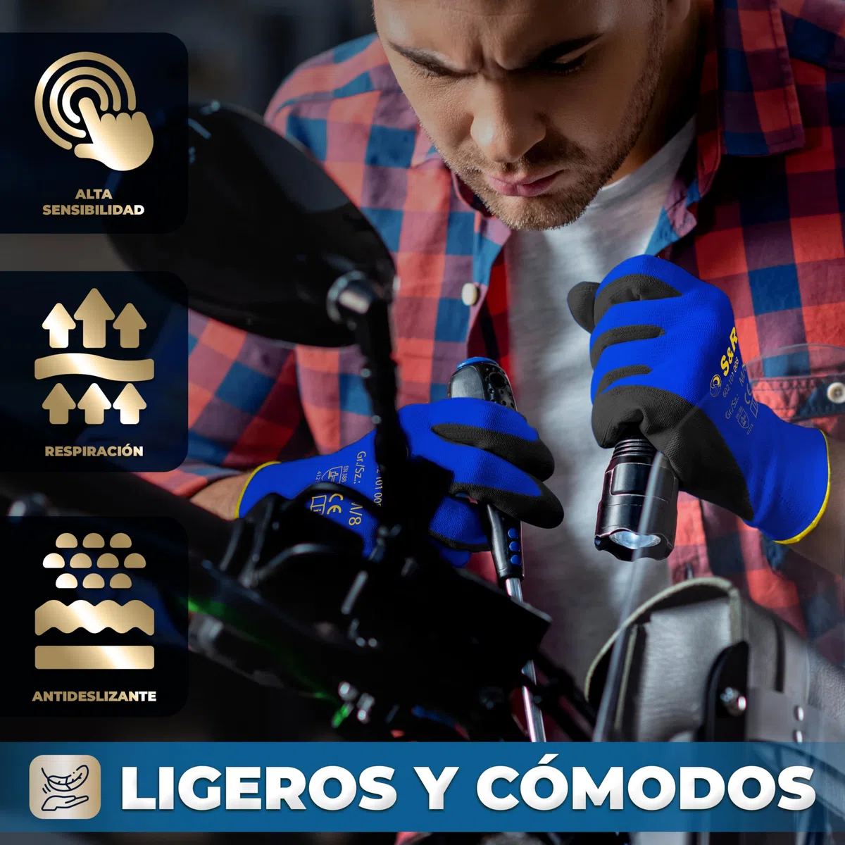 S&R Guantes de Trabajo Hombre Ligeros - Talla XL/10-12 Pares.