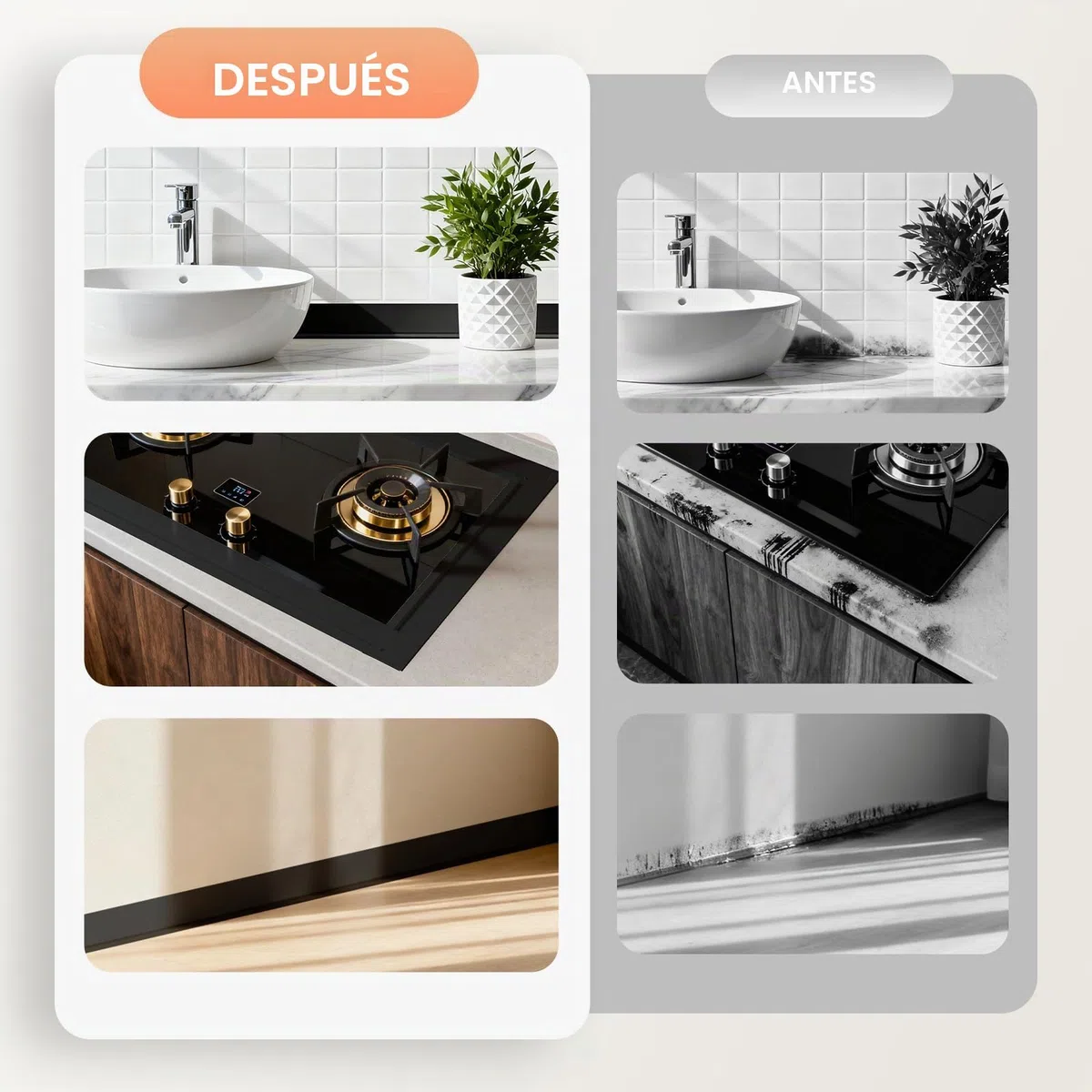 Rodapié Flexible Autoadhesivo, 5 Metros 50x20mm Plegable para Cocina, Baño y Pared, Decorativo, Resistente a Los Rayos UV, Negro