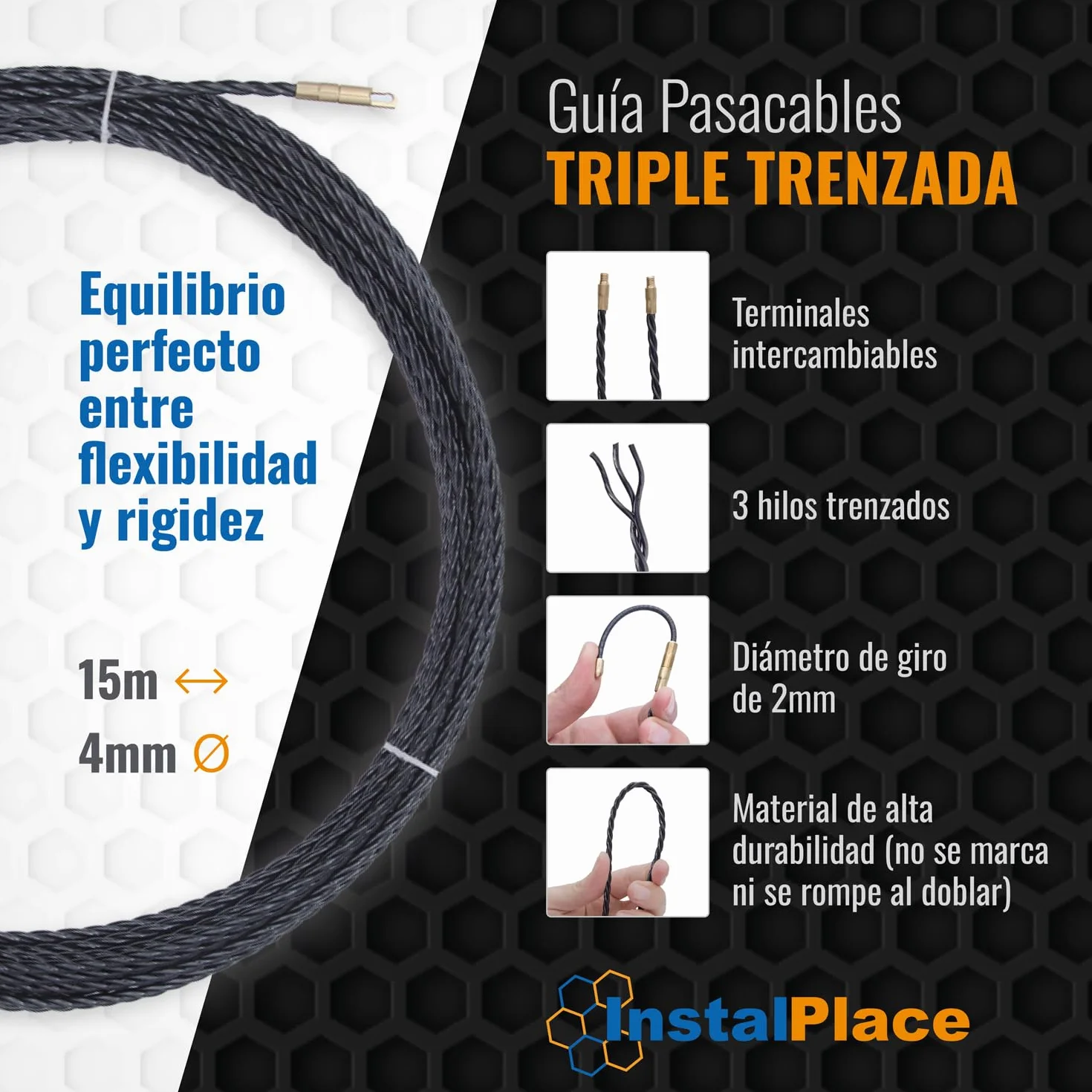 Pasacables | Terminales Intercambiables con Accesorios | Triple Trenzada | Diámetro 4mm | 15m