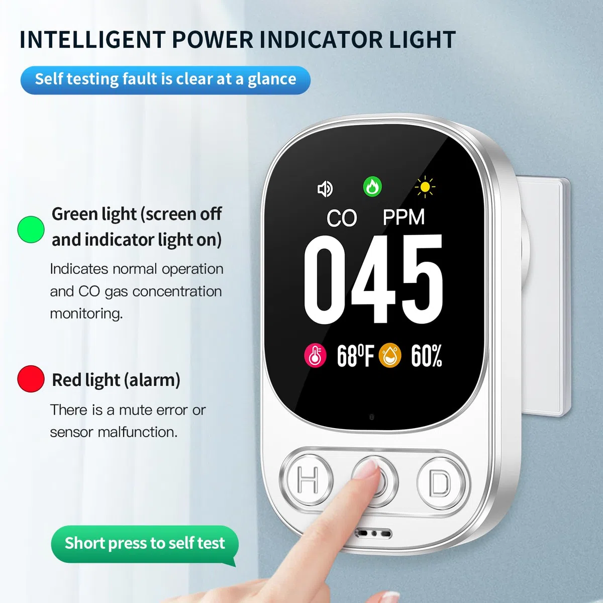 3-in-1 Plug in Detector Monoxido de Carbono con 2.1'' HD Pantalla, CO Temperatura Humedad Alarma para Casa hoteles, Blanco (EN 50291 Approved)