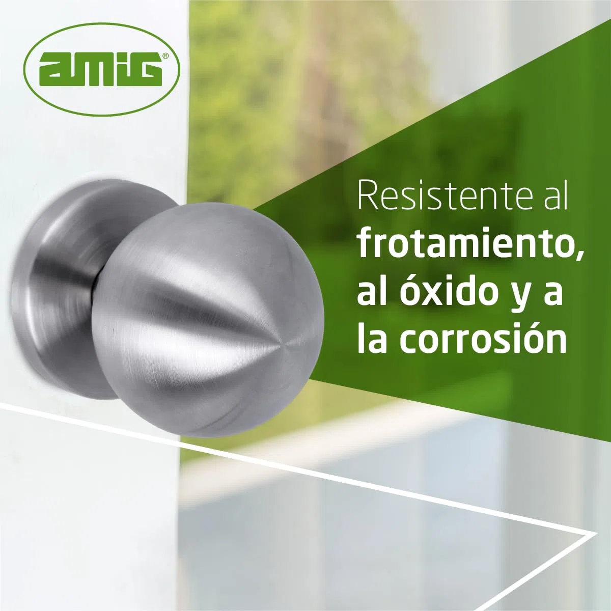 Amig - Pomo de Puerta - Fabricado en Acero Inoxidable - Tirador: Ø70 mm - Plateado - Resistente al Frotamiento, Óxido y Corrosión