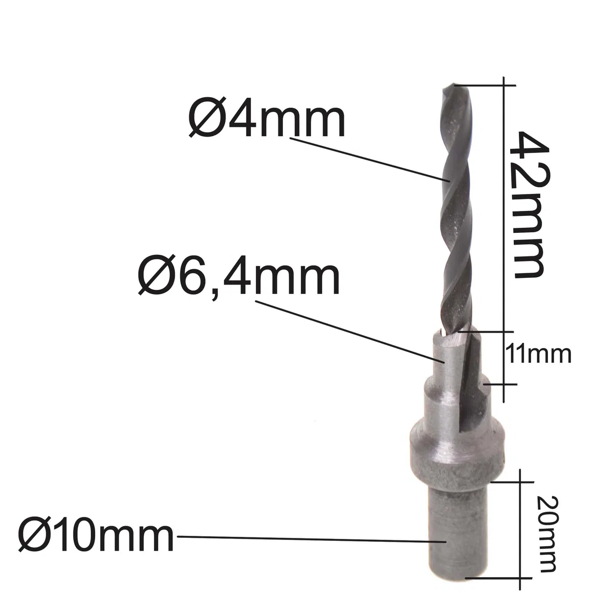 Broca de 4 mm para tornillos de conexión de muebles, broca para madera, tornillos Confirmat, broca escalonada para tornillos de muebles, 6,4 mm, para tornillos Confirmat