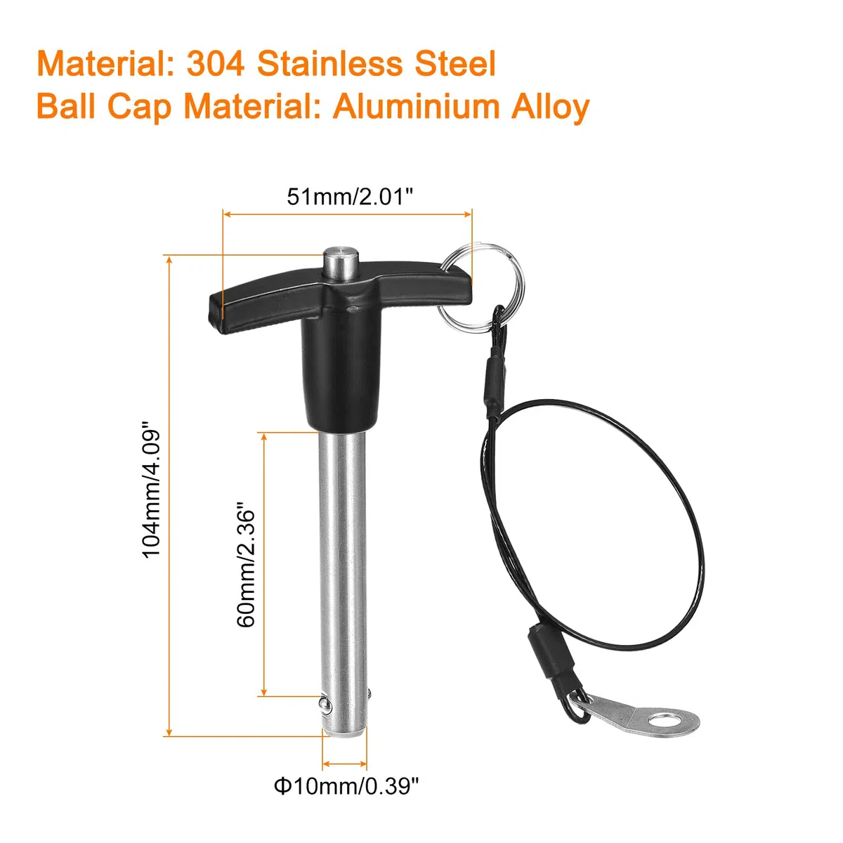 QUARKZMAN T Mango Bloqueo Pasadores, 25/64" Pasador Diámetro 2-23/64" Uso Longitud Inoxidable Acero Empuje-Botón Rápida Liberación Pasador con Cordón Cable (10mm-60mm)