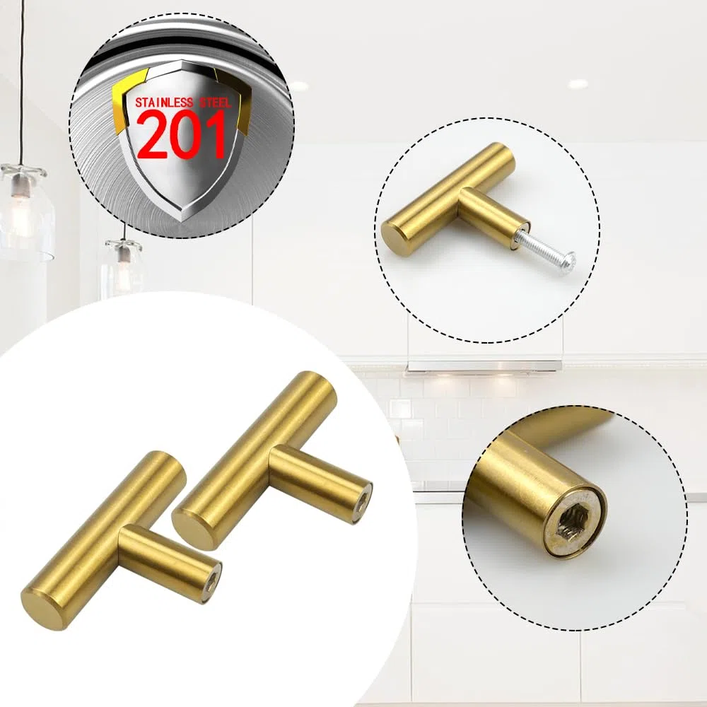 16 x Tiradores Cocina Dorados Pomos y Tiradores para Muebles 12x50mm Tiradores de Armario de Acero Inoxidable para Cocina, Cajones, Puertas, Muebles, Baños