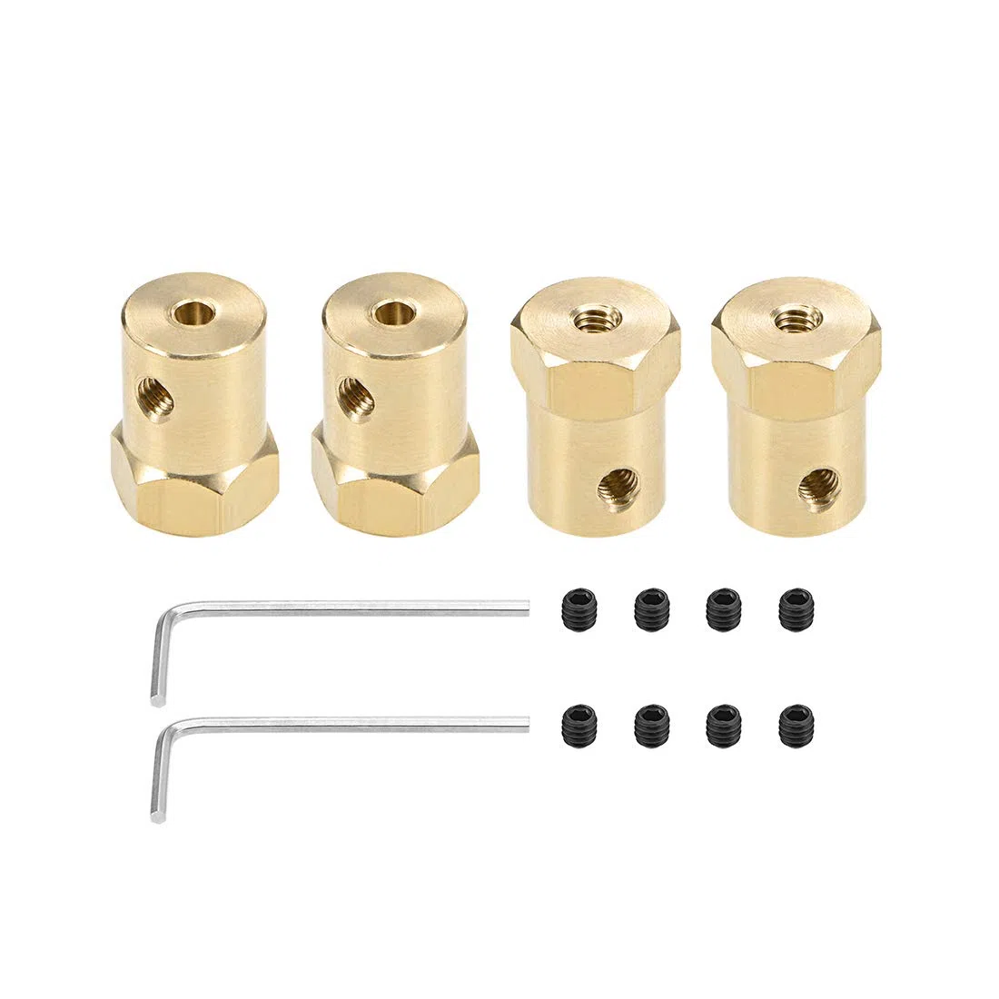 sourcing map Hexagonal Acoplador 3mm Diámetro Motor Hexagonal Latón Eje Acoplamiento Conector para Coche Ruedas Neumáticos Eje Motor 4uds