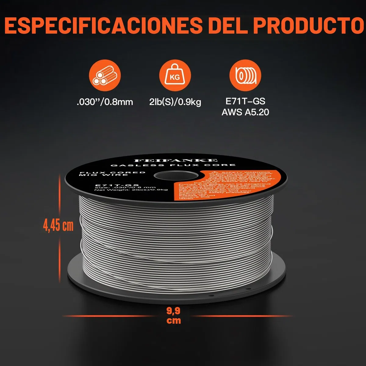 FEIFANKE Hilo Para Soldar Sin Gas 0,8 mm 1KG Hilo Flux E71T-GS Hilo Soldadura Máquina de Soldar, Rollo de Alambre D100 1 Pieza