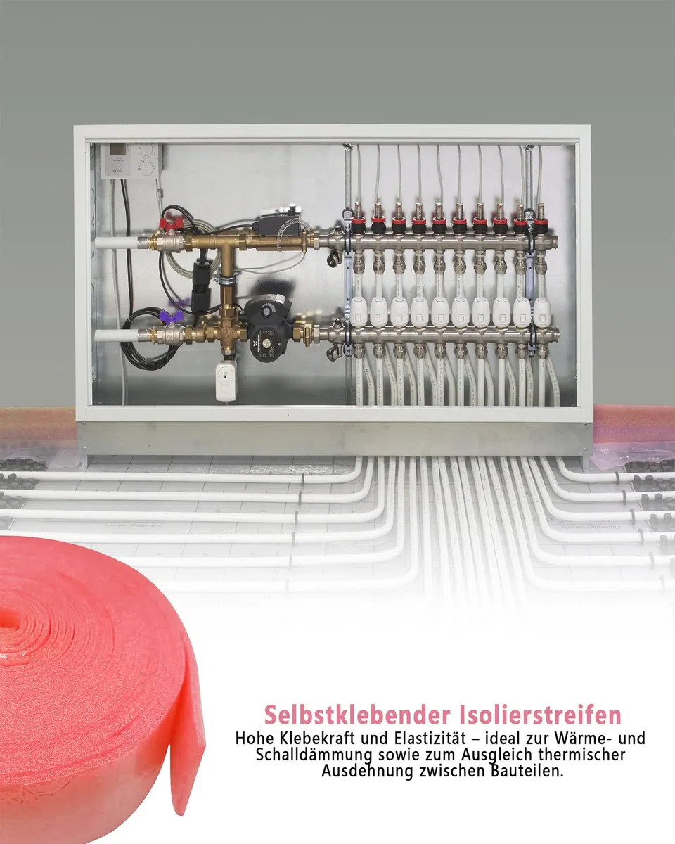 Tiras aislantes para bordes autoadhesivos: juntas de dilatación aislantes 50 mm x 5 mm x 20 m para calefacción por suelo radiante