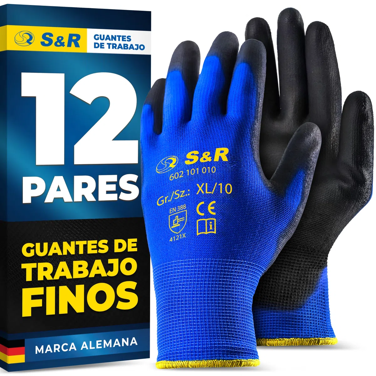 S&R Guantes de Trabajo Hombre Ligeros - Talla XL/10-12 Pares.