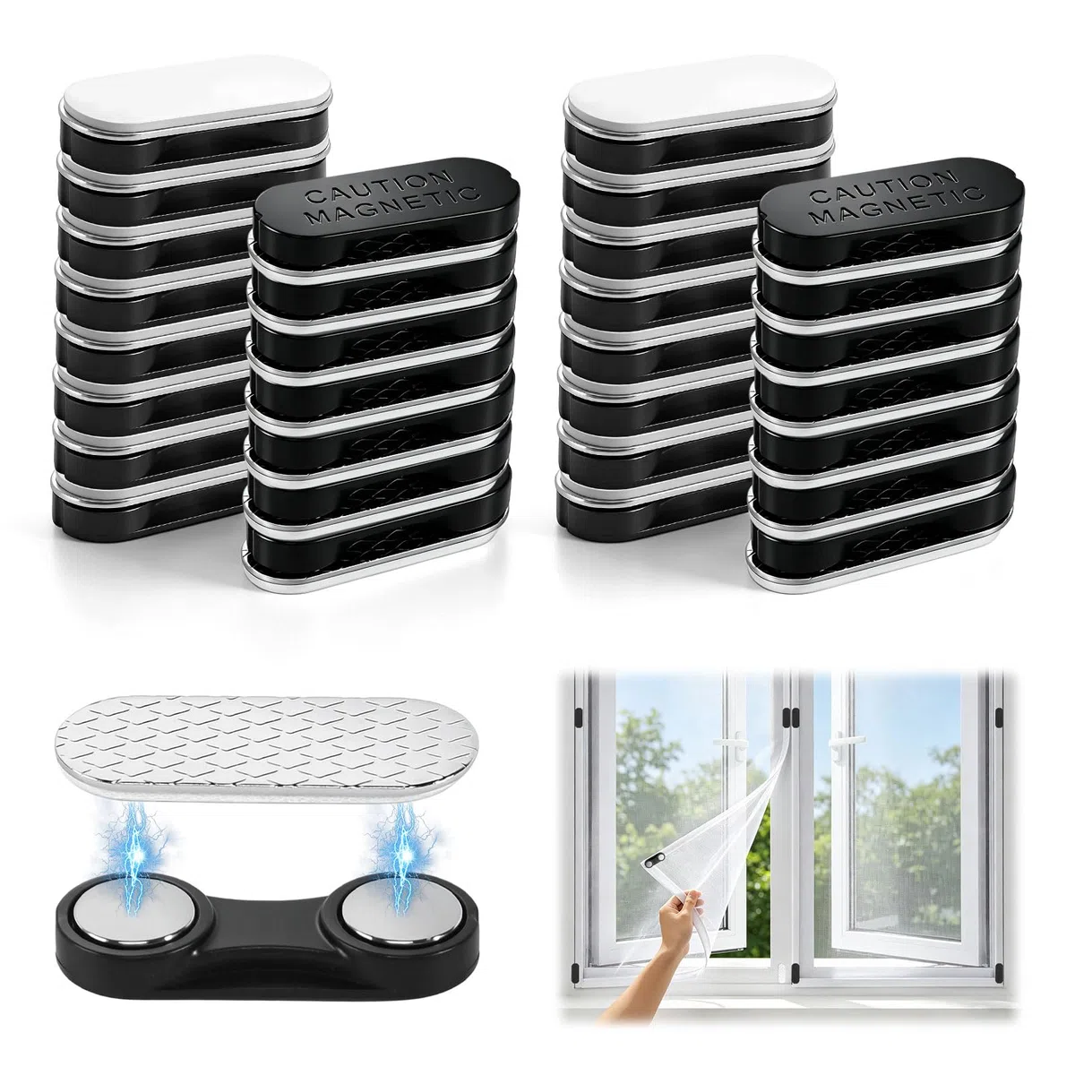 Clips para mosquiteras, 30 unidades, cierre magnético para cortina, cierre magnético autoadhesivo, para cocina, salón, balcón
