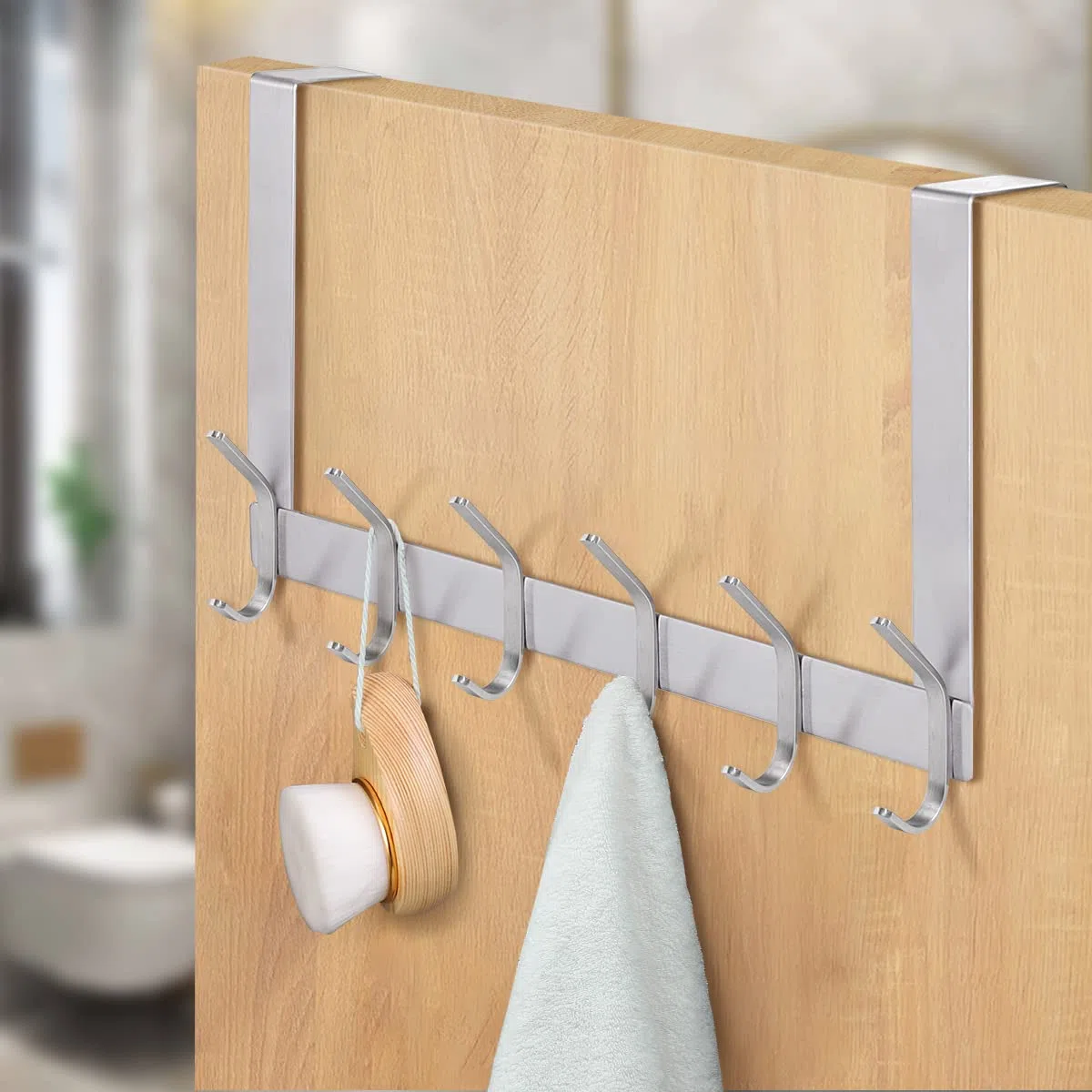 YUMORE Perchero para Puerta 45mm Colgador de Puerta con 12 Ganchos Acero Inoxidable Perchero Percha para Colgar Chaquetas Ropa Toallas Bolsos Almacenamiento para Baño Pasillo Dormitorio, Plateado