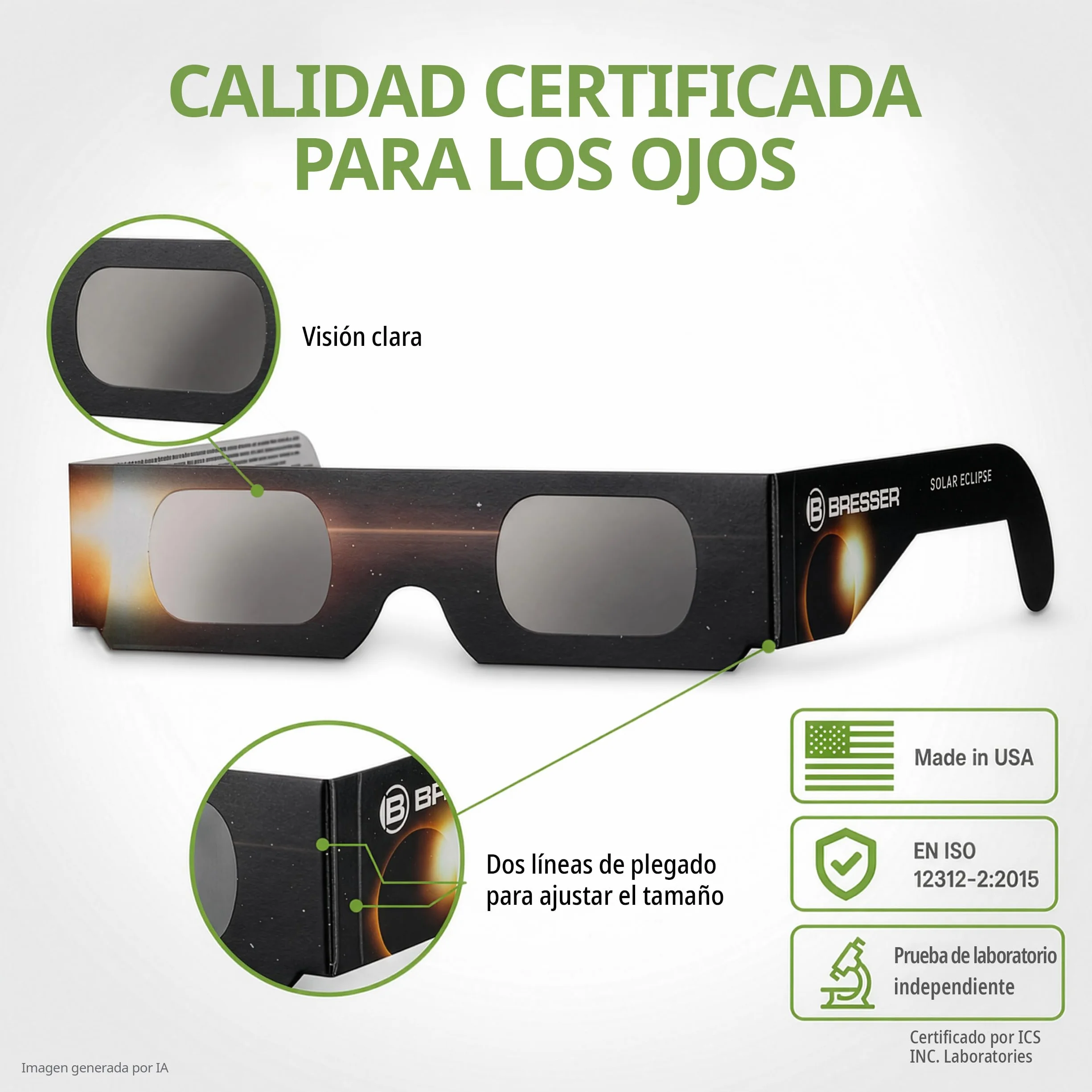 Bresser Gafas Eclipse Solar 3 Unidades, Observación Solar Segura, EN ISO 12312 2:2015, Imagen Amarillo Claro, Diseño B