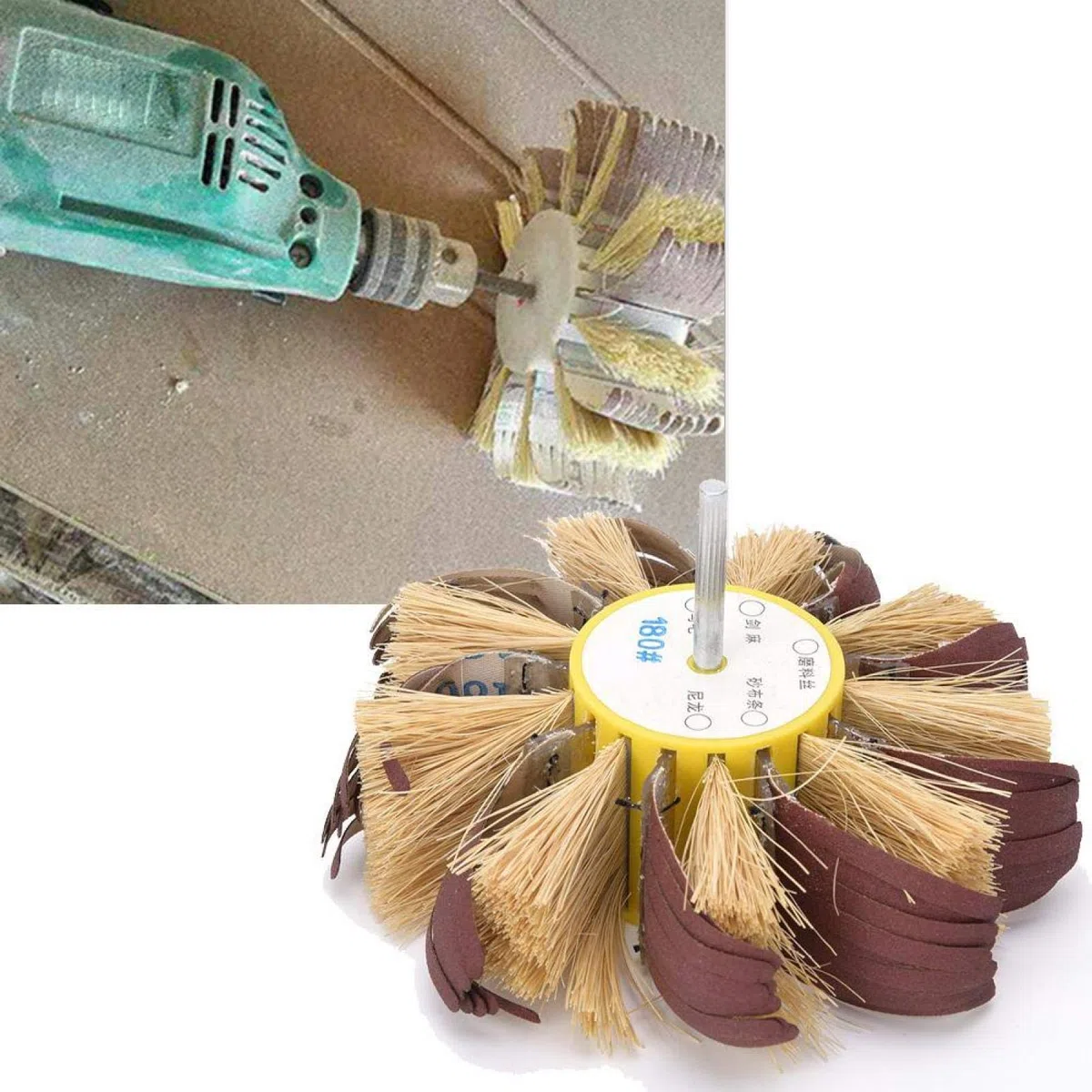 Rueda pulidora Sisal fina y rueda abrasiva Eje de 6 mm montado para accesorio de herramienta rotativa Pulidora Lijadora Lijadora eléctrica(180#)