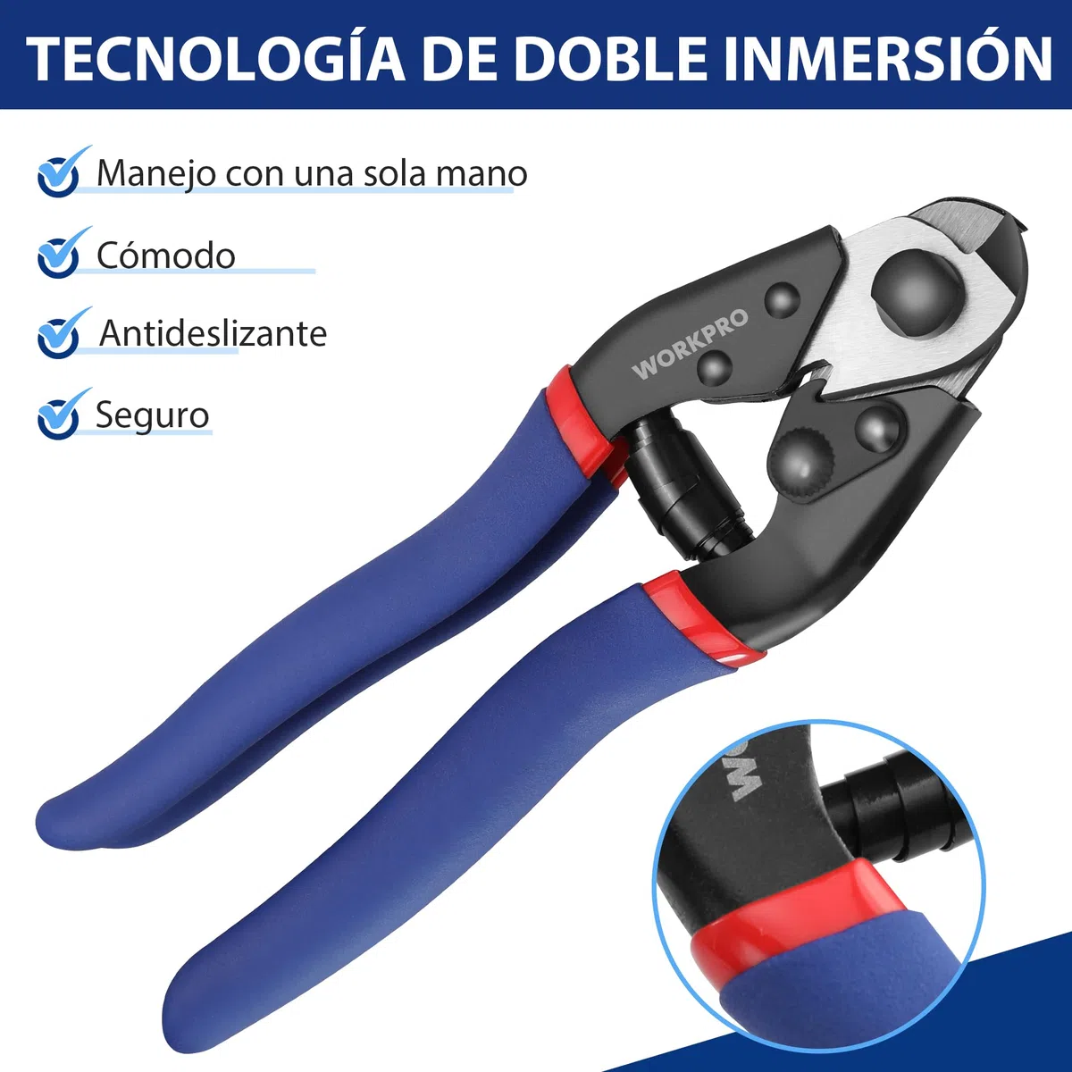 WORKPRO 190 mm Cortador de Cable, Tijeras para Cable de Acero, con Mango Antideslizante, para Cortar Cable de Acero Inoxidable/Aluminio/Cobre