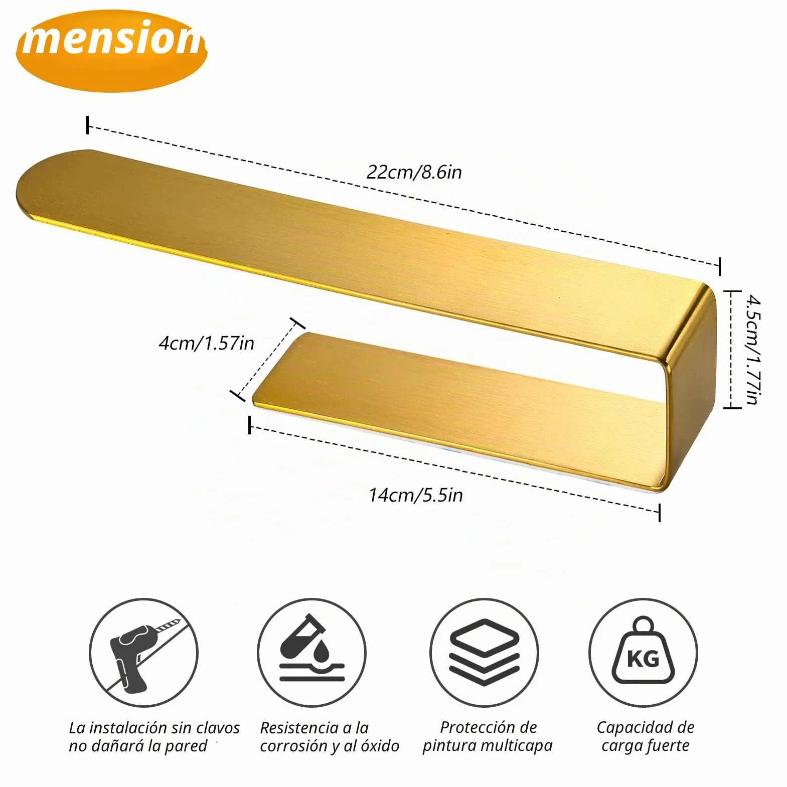 YUET Toallero Adhesivo Barra Anilla Acero Inoxidable SUS304 para Baño Cocina, Dorado