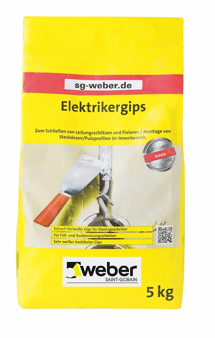 WEBER | Electrikergips 5 kg | endurecimiento rápido, fraguado y muy blanco | para uso en interiores | yeso para construcción de yeso modelado Hobby Yeso