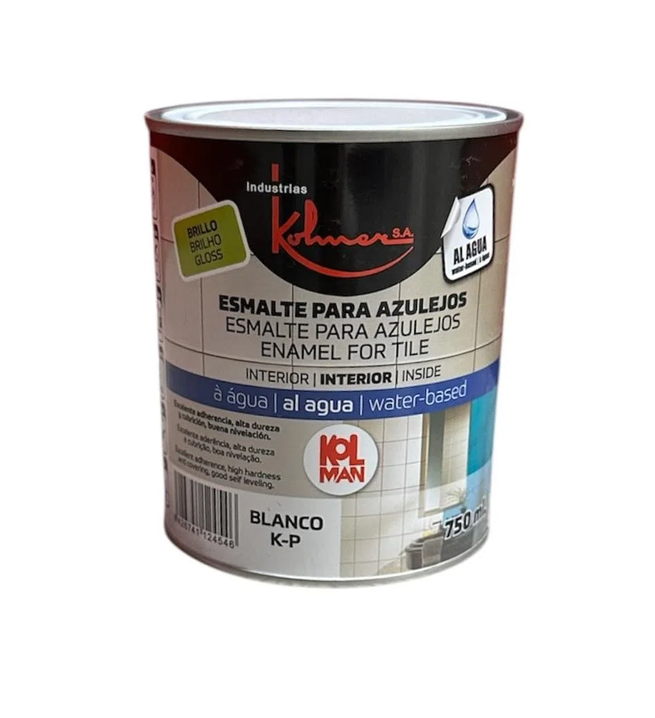 Esmalte especial Azulejos para Cocina y Baños. Color Blanco Brillo. Base agua. IndustriasKolmerSA 750 ml