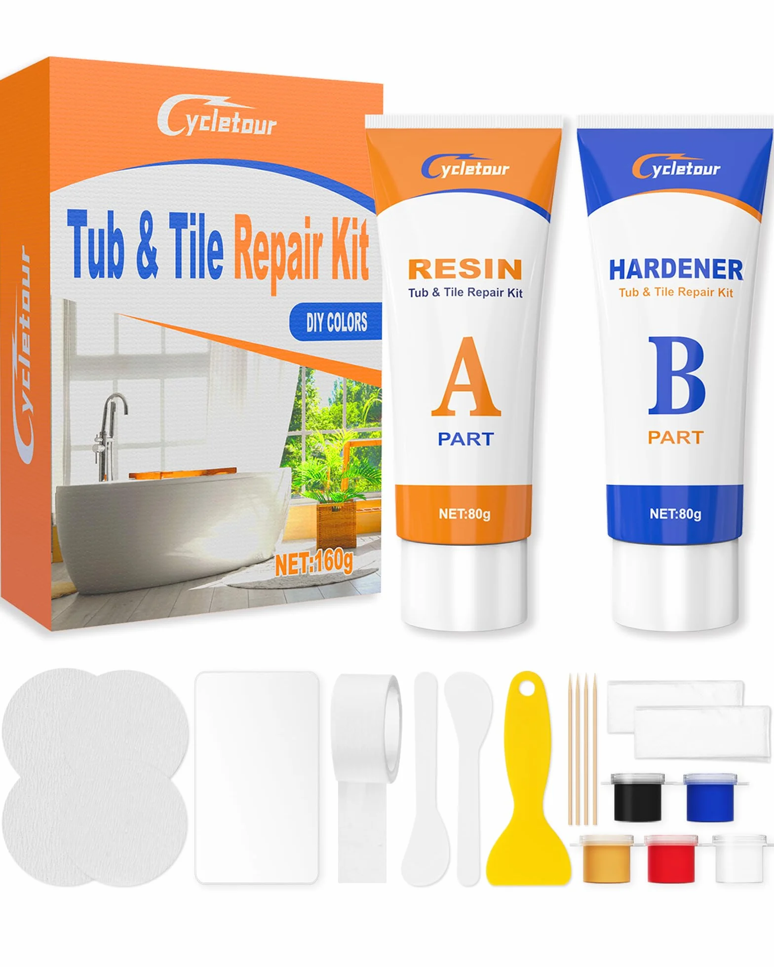 Kit Reparacion Plato Ducha Resina, Kit Reparacion Baldosas 160 G de Gran Capacidad - DIY Color Matching, Pasta Reparadora de Ceramica para Reparar Grietas y agujeros en Baldosas