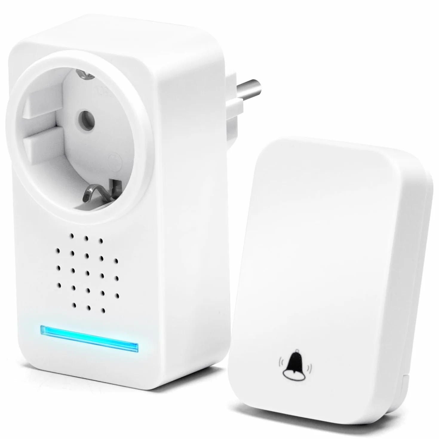 Aigostar Timbre Inalámbrico con Enchufe, Timbre de Puerta con Autoalimentado, Timbre Inalámbrico Exterior Impermeable con Indicadores LED, Resistente al Agua, 30 Melodías, 5 Niveles de Volumen, Blanco