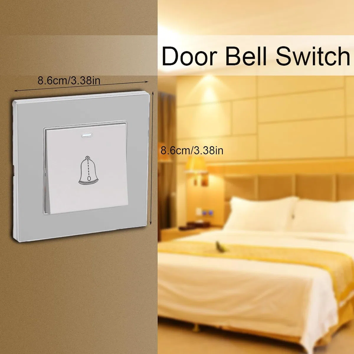 BigKing Timbre para Puertas de Vidrio Templado y Plástico Premium - Diseño Minimalista, Botón Externo de Timbre para Casa, Fácil de Instalar 86mm para Casa, Hotel (Blanco)