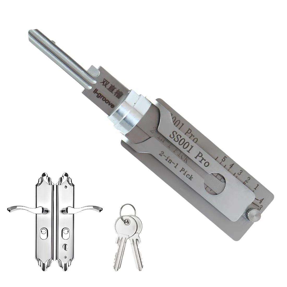 Llave universal para cerraduras Kit de decodificación para llaves maestras de acero inoxidable, herramienta 2 en 1, para abrir fácilmente puertas, varias formas, SS002 PRO