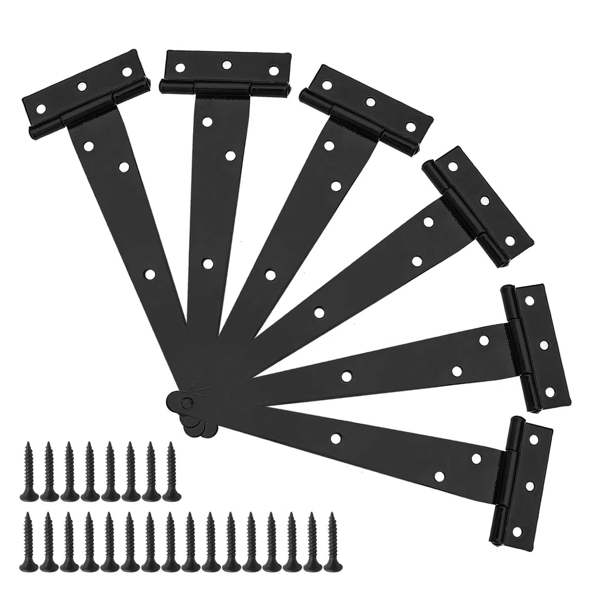 6 Piezas Juego de Bisagras en T con Correa en T de 10 Pulgadas Bisagras en T Puerta Resistente Cobertizo Puerta Granero Herrajes Forjados Color Negro con Accesorios de Tornillo