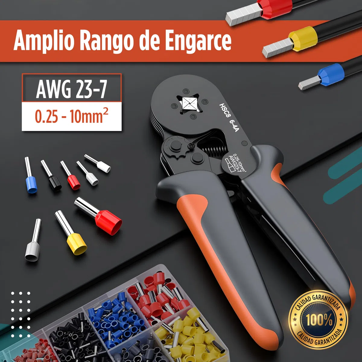 Crimpadora profesional 0.25-10mm² de 1200 terminales electricos con Prensa para Punteras huecas y Terminales de Cables - Juego Completo de Terminales Eléctricos Incluidos – Kit Electricista