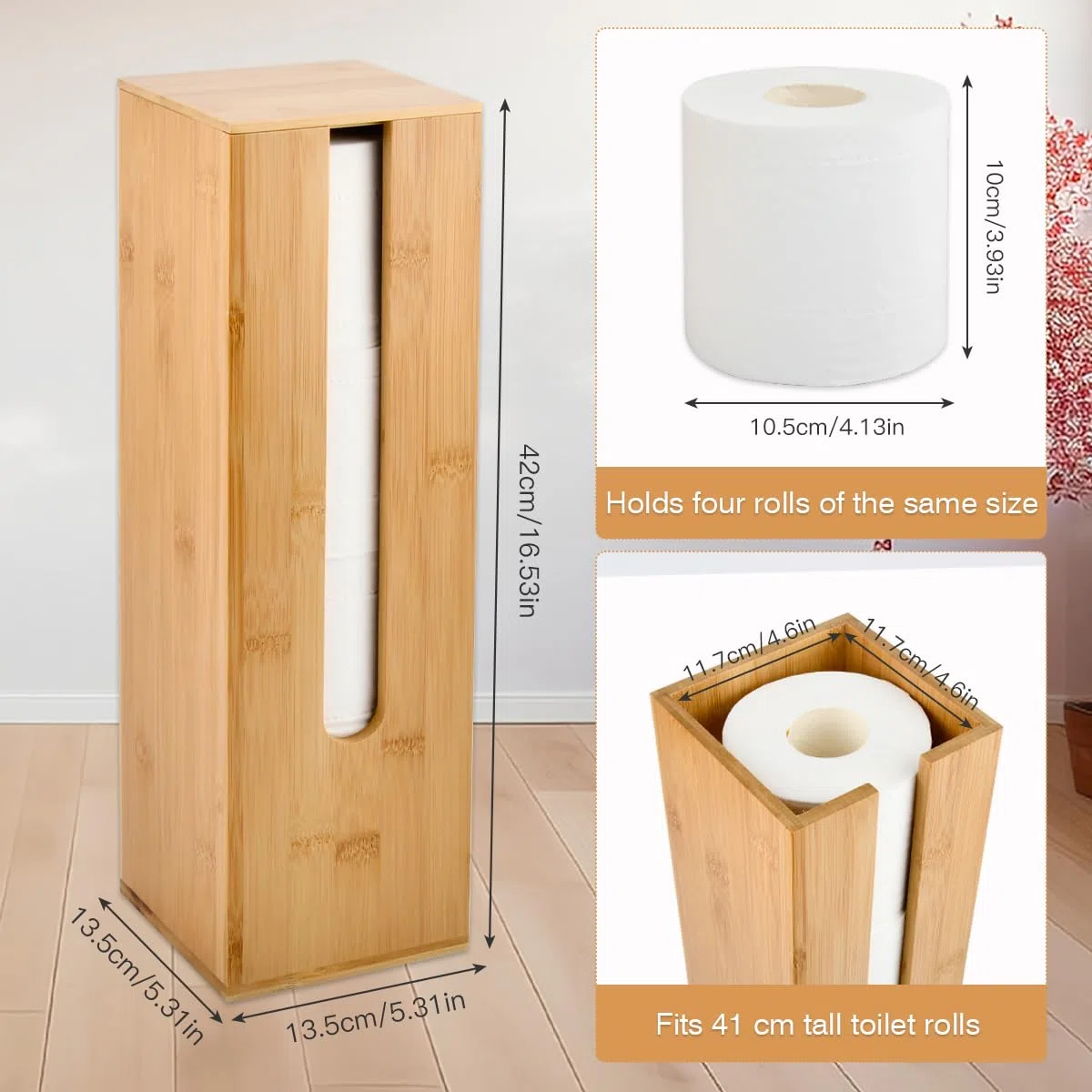 Almacenamiento de Papel Higiénico de Bambú, Soporte de Papel Higiénico de Bambú Guarda Rollos Papel Higienico Porta Rollo Papel de Baño Portarrollos Baño