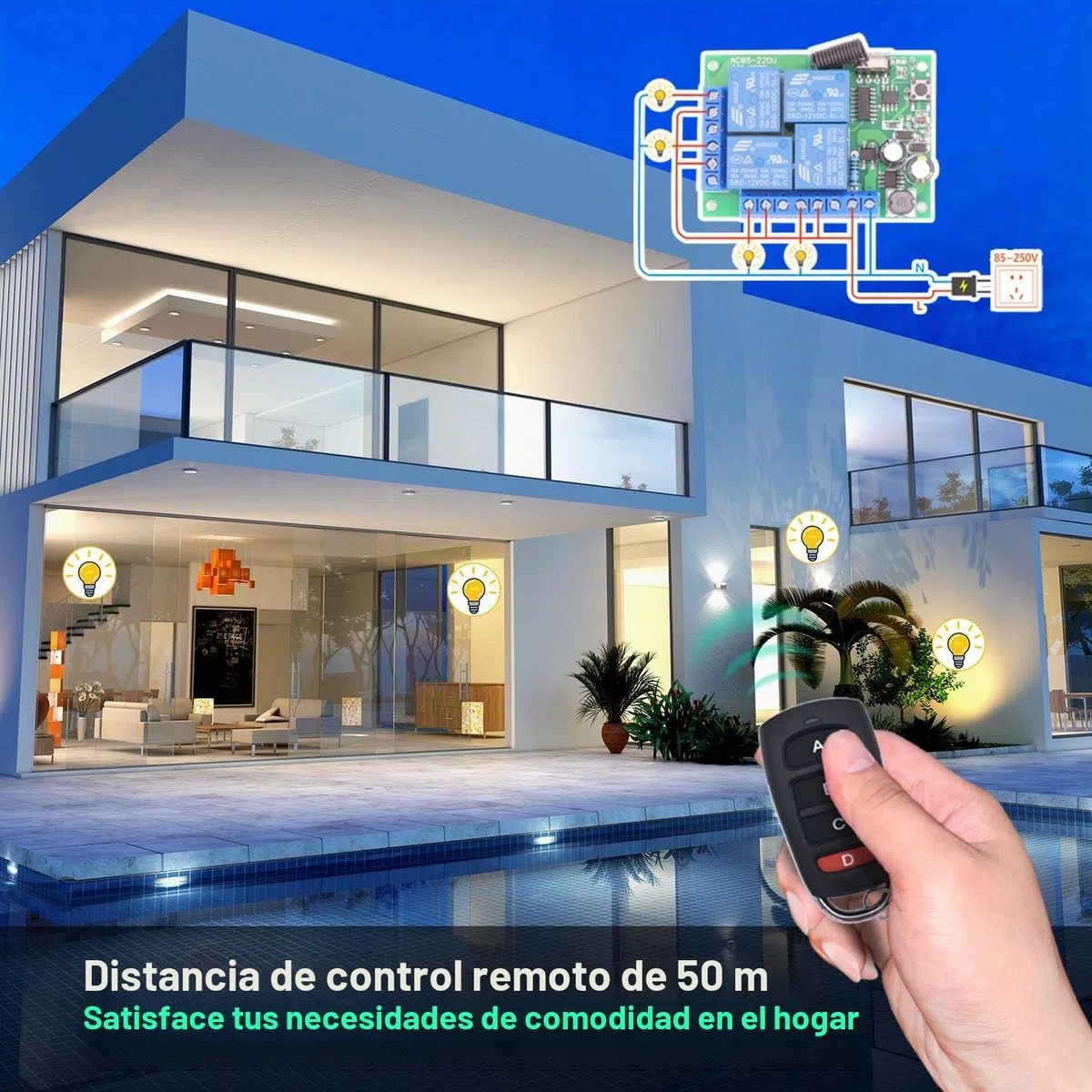 DieseRC Interruptor de control remoto inalámbrico universal AC 220V 230V 10A Receptor de relé RF de 4 canales con 2 transmisores para motor puerta de garaje luz cortina eléctrica