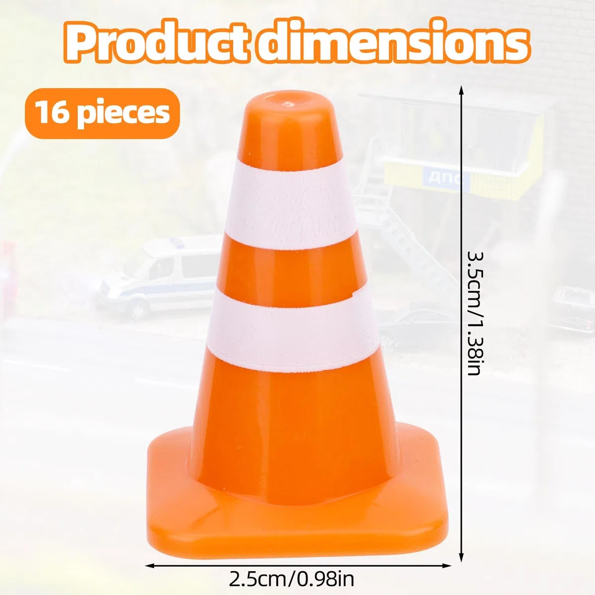 16 Uds Mini Conos de Tráfico, Pequeños Conos Seguridad para Construcción 3,5cm Señales Precaución Diminutas Mini Señales de Seguridad Vial Barricadas para Escenas Callejeras en Miniatura