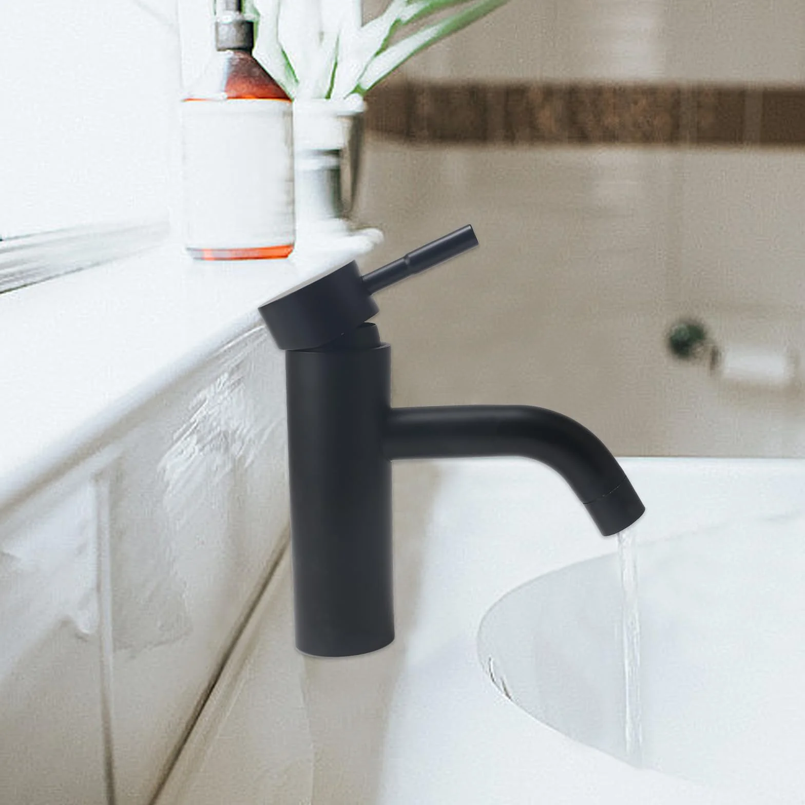 Grifo Lavabo Acero Inoxidable, Grifo Baño con 2 Manguera, Baño Lavabo Núcleo de Válvula de Cerámica, Mezclador Monomando Lavabo para WC de Visitas (Negro)