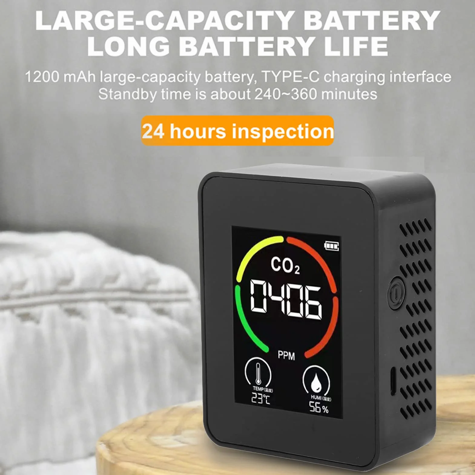 Detector 3 en 1 CO2 400-5000ppm | Medidor de TVOC Temperatura y Humedad | Monitoreo Ambiental para Uso Doméstico